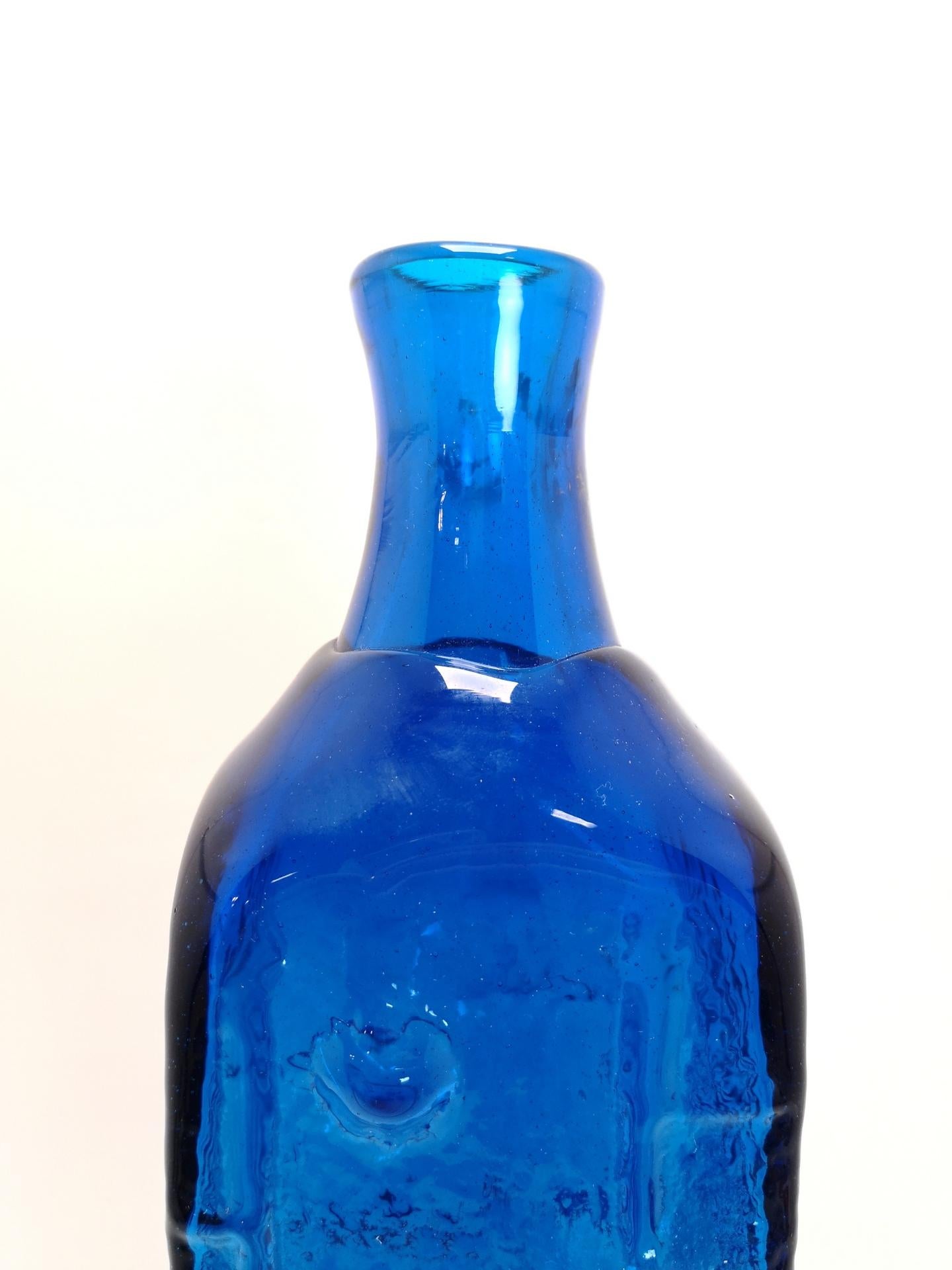 European Large Dark Blue Mid-Century Hand Made Glass Bottle by Karol Holosko, 1960s