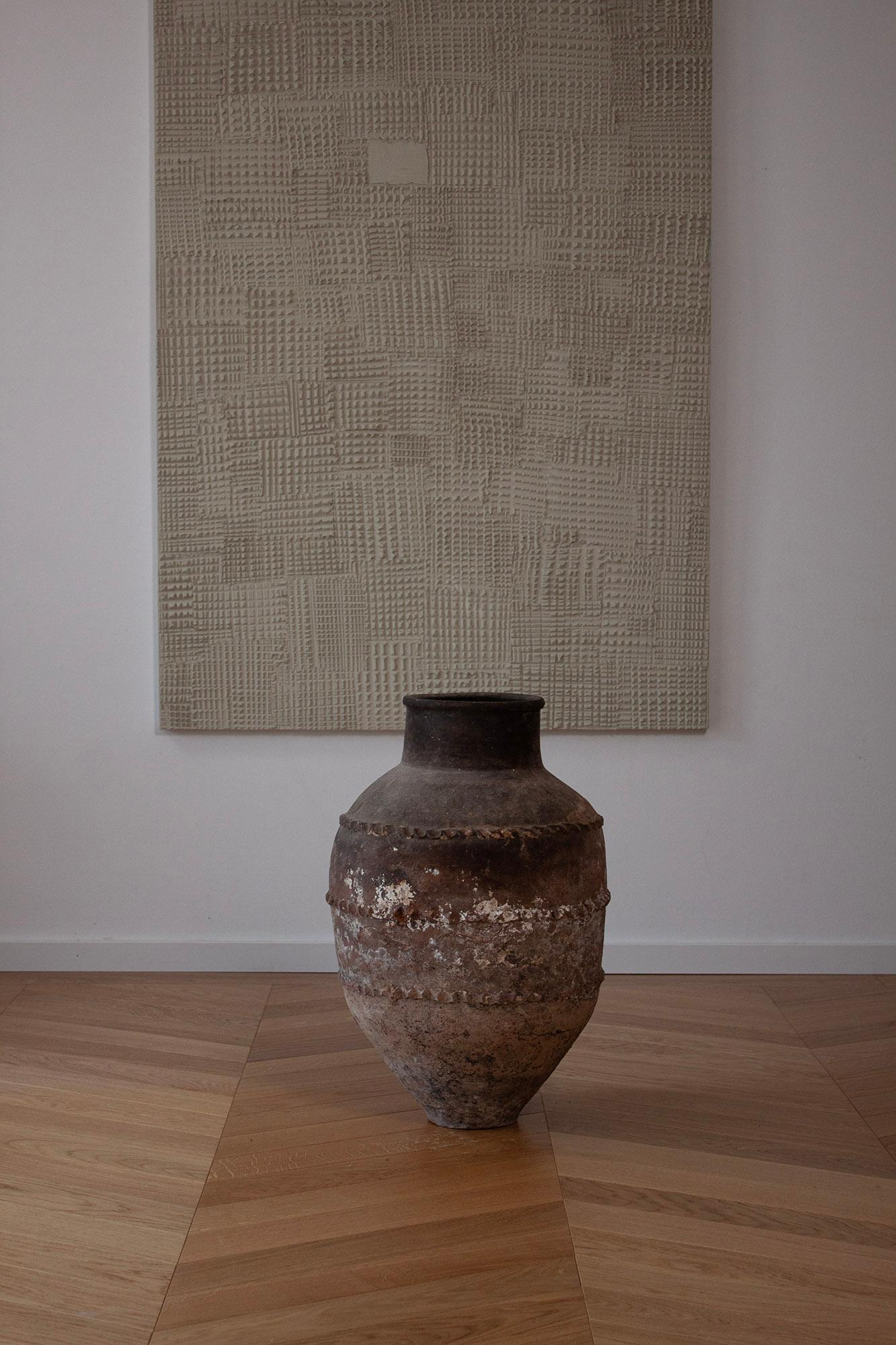 European Large Dark Brown Mediteranian Ceramic Floor Vase in an Antique Style For Sale