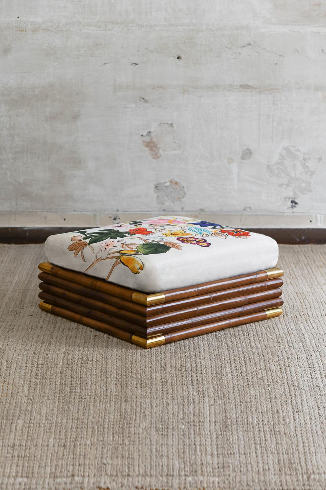 Large Dark-Finished Rattan Pouf
Product Details
Featuring brass joints.
One piece available now.
The price refers to the pouf with the cushion. 
If you are interested in purchasing withous cushion, please contact us.
Dedar fabric cushion – “About