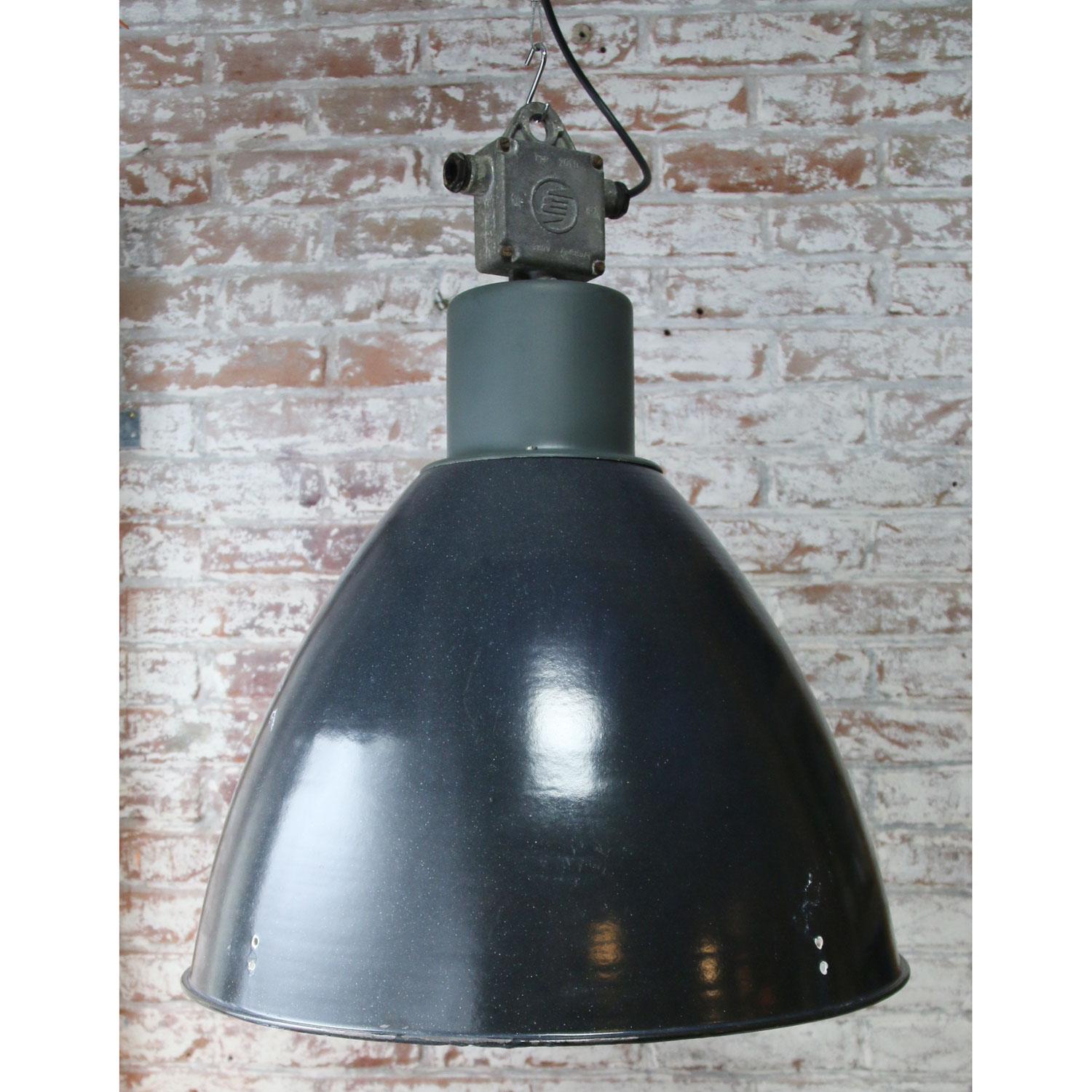Large Dark Gray Enamel Vintage Industrial Pendant Light 1
