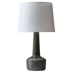 Große dunkelgrün-blau glasierte Steingut-Tischlampe von Palshus, Dänemark, 1960er Jahre
