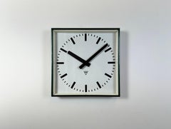 Large Dark Green Industrial Square Wall Clock from Pragotron, 1970s