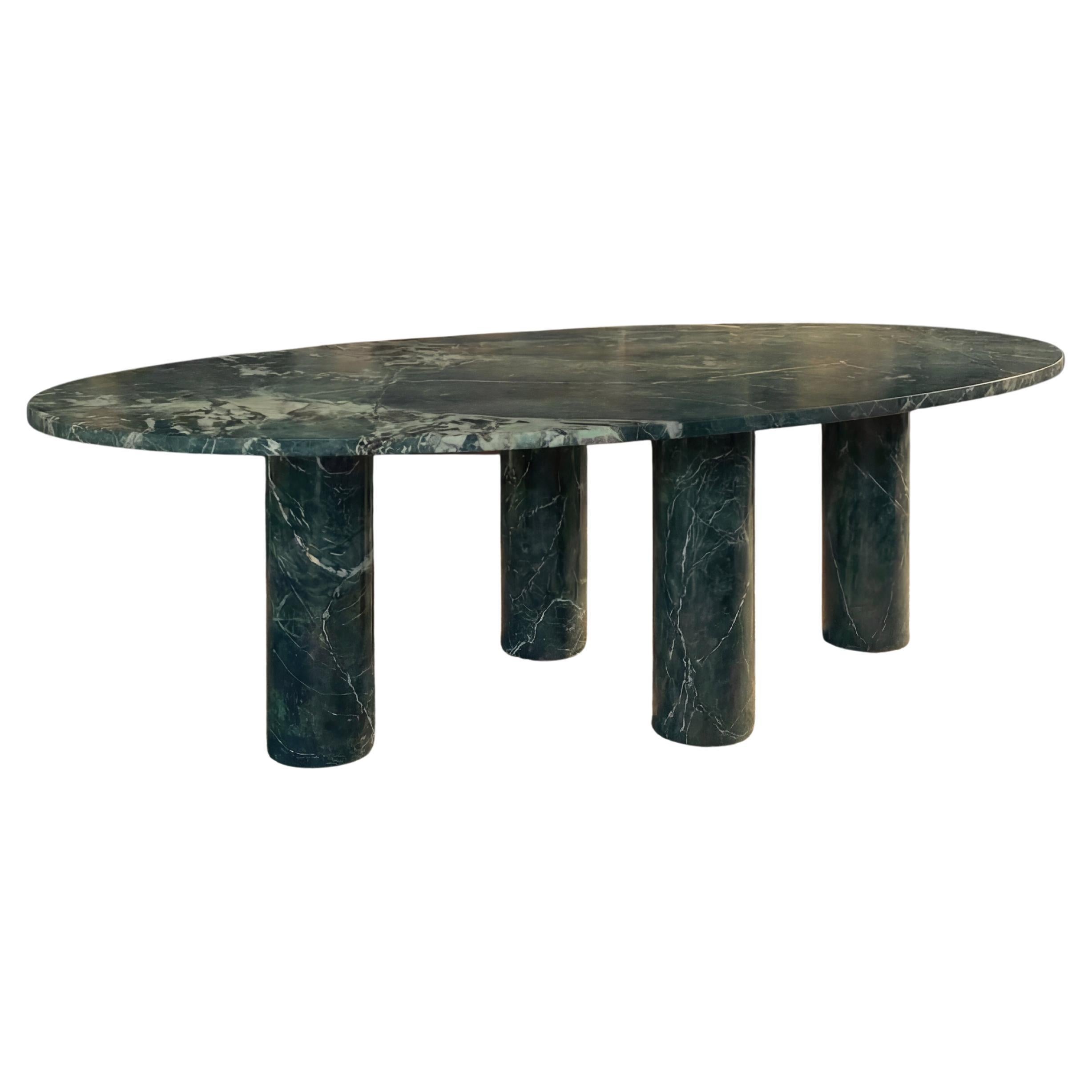 Made-to-order Dark Green Marble Oval Dining Table in the style of Mario Bellini
