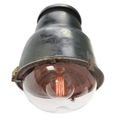 Large Dark Green Metal Vintage Industrial Round Glass Pedant Light