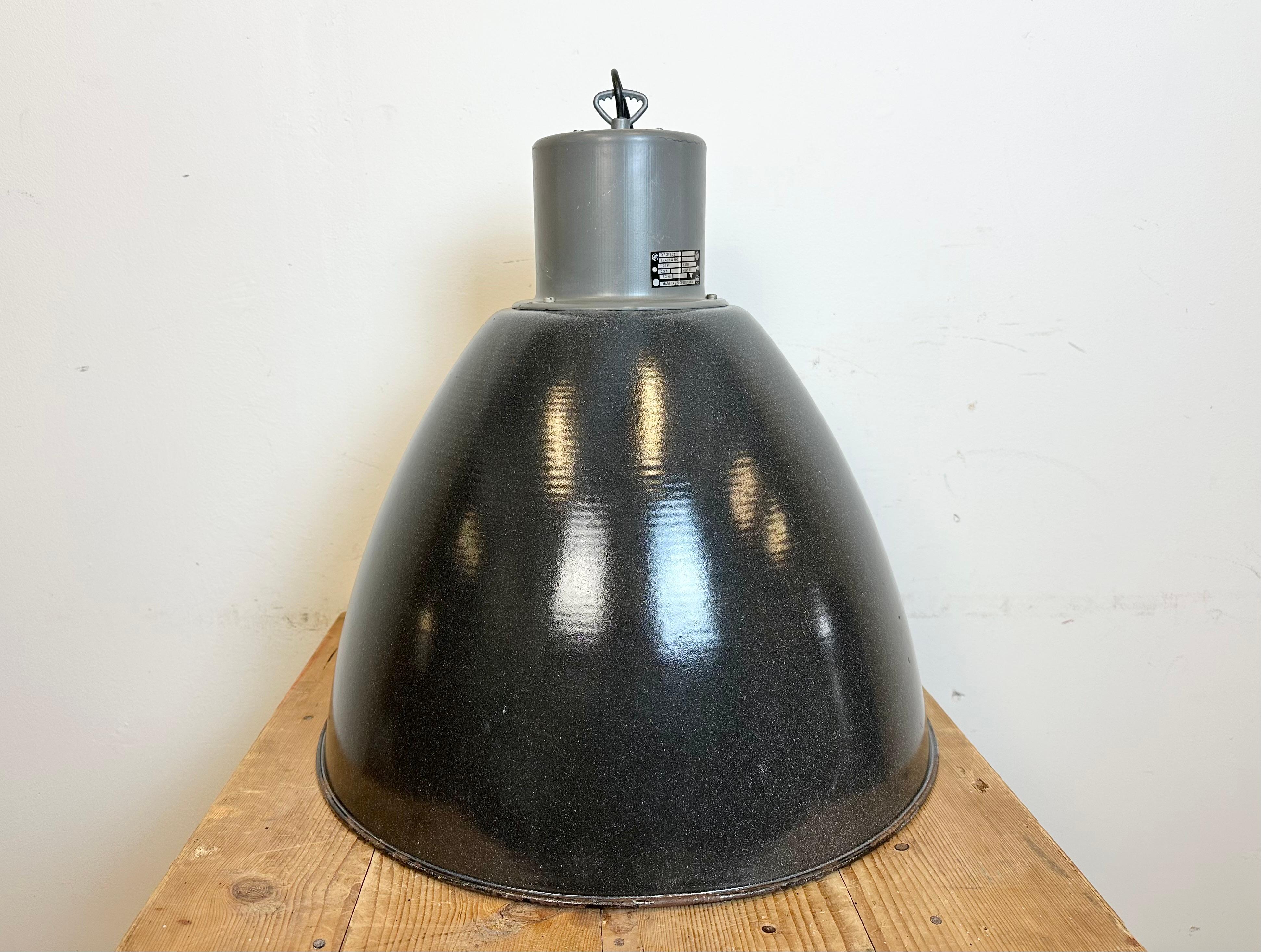 Large Dark Grey Enamel Industrial Factory Lamp from Elektrosvit, 1960s For Sale 7