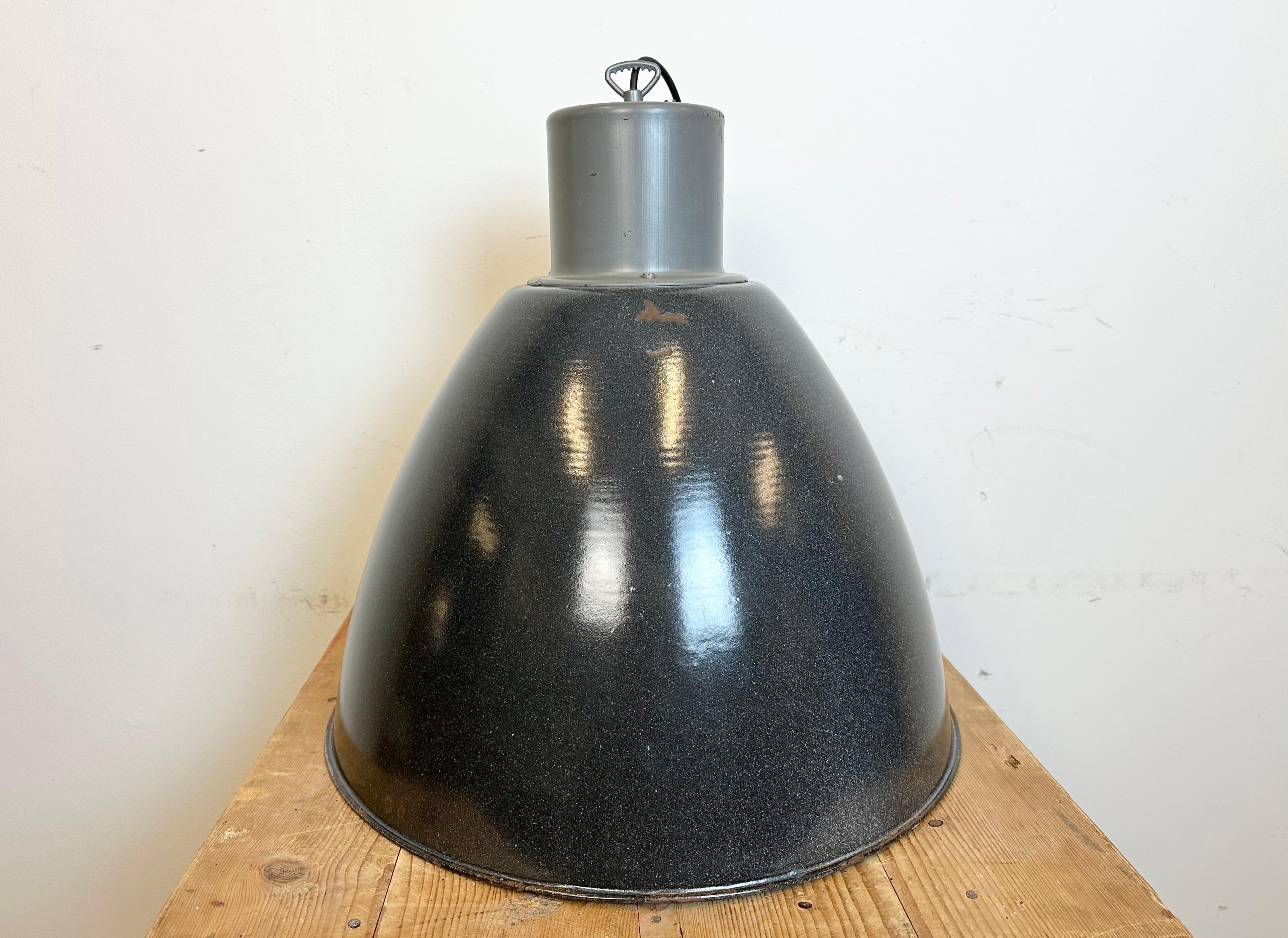 Large Dark Grey Enamel Industrial Factory Lamp from Elektrosvit, 1960s For Sale 9