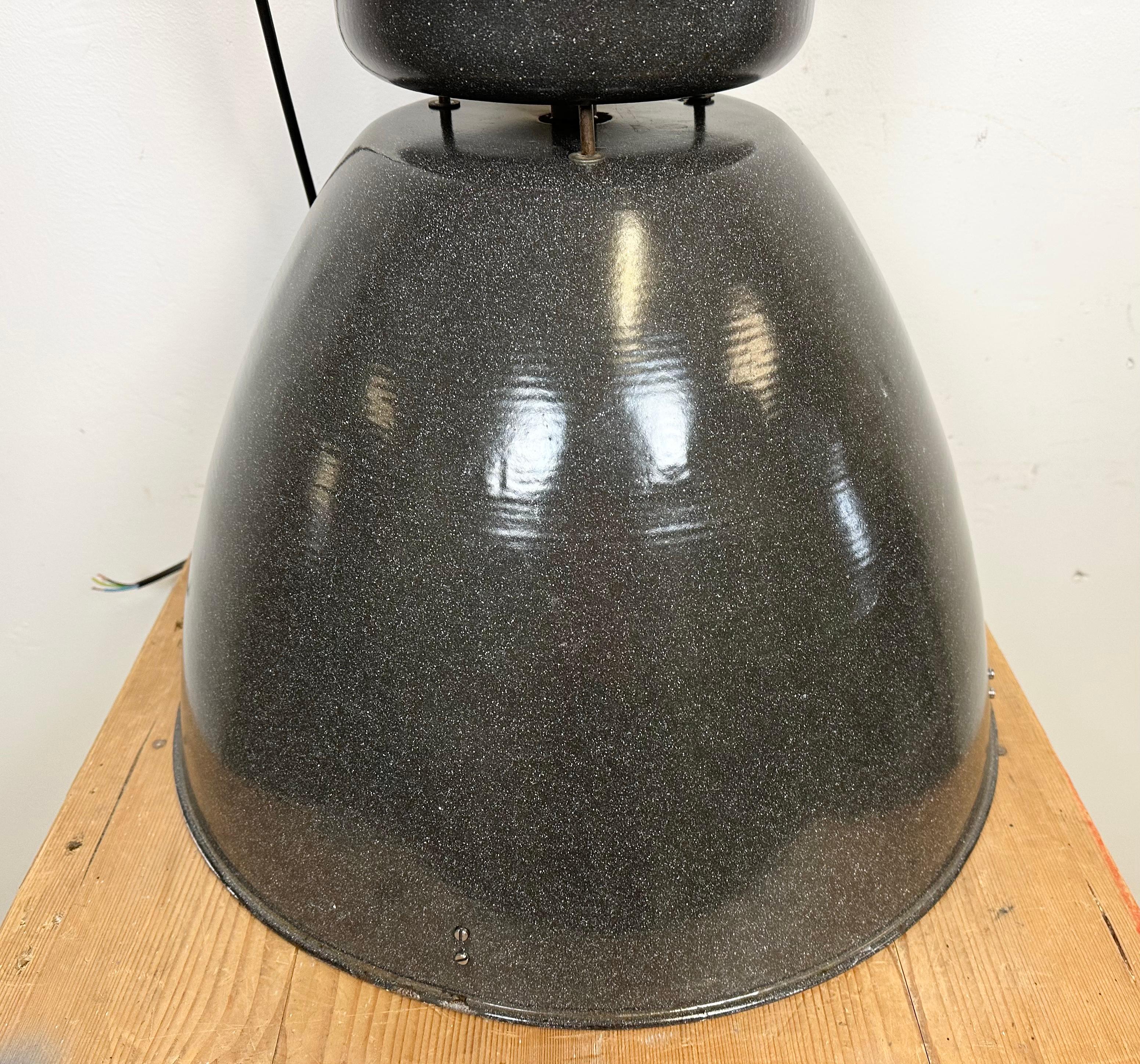 Large Dark Grey Enamel Industrial Factory Lamp from Elektrosvit, 1960s For Sale 9