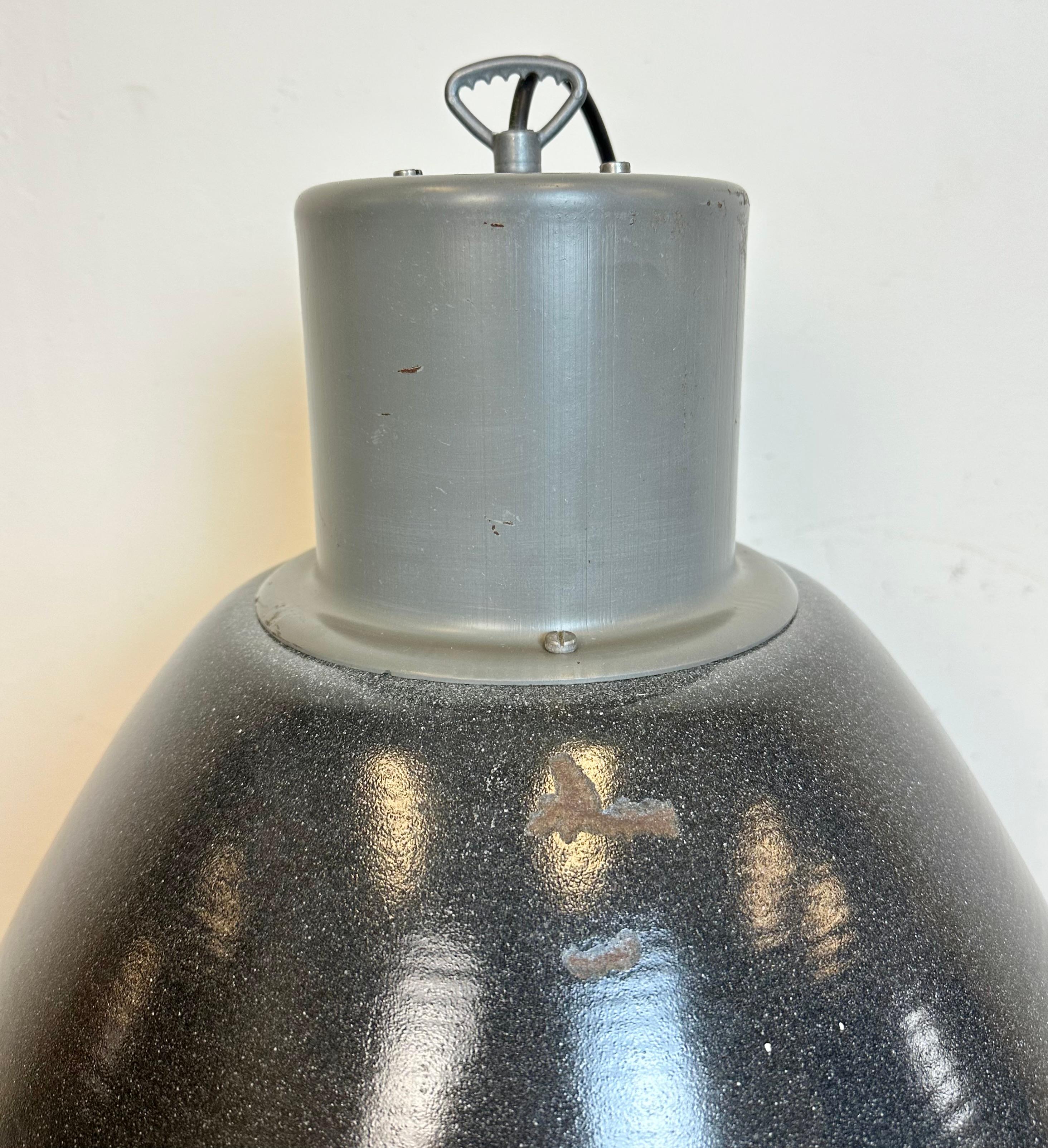 Large Dark Grey Enamel Industrial Factory Lamp from Elektrosvit, 1960s For Sale 11