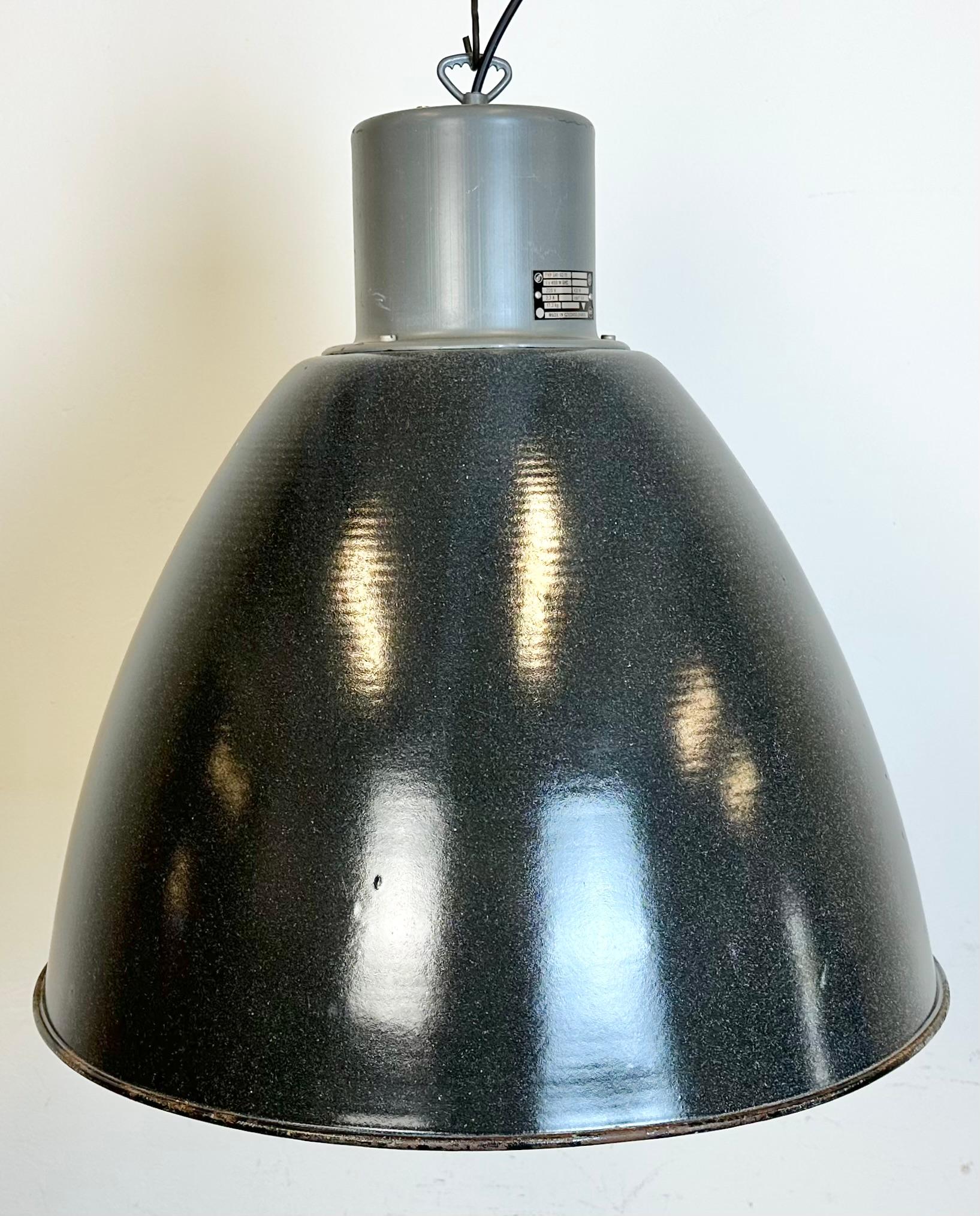 Czech Large Dark Grey Enamel Industrial Factory Lamp from Elektrosvit, 1960s For Sale