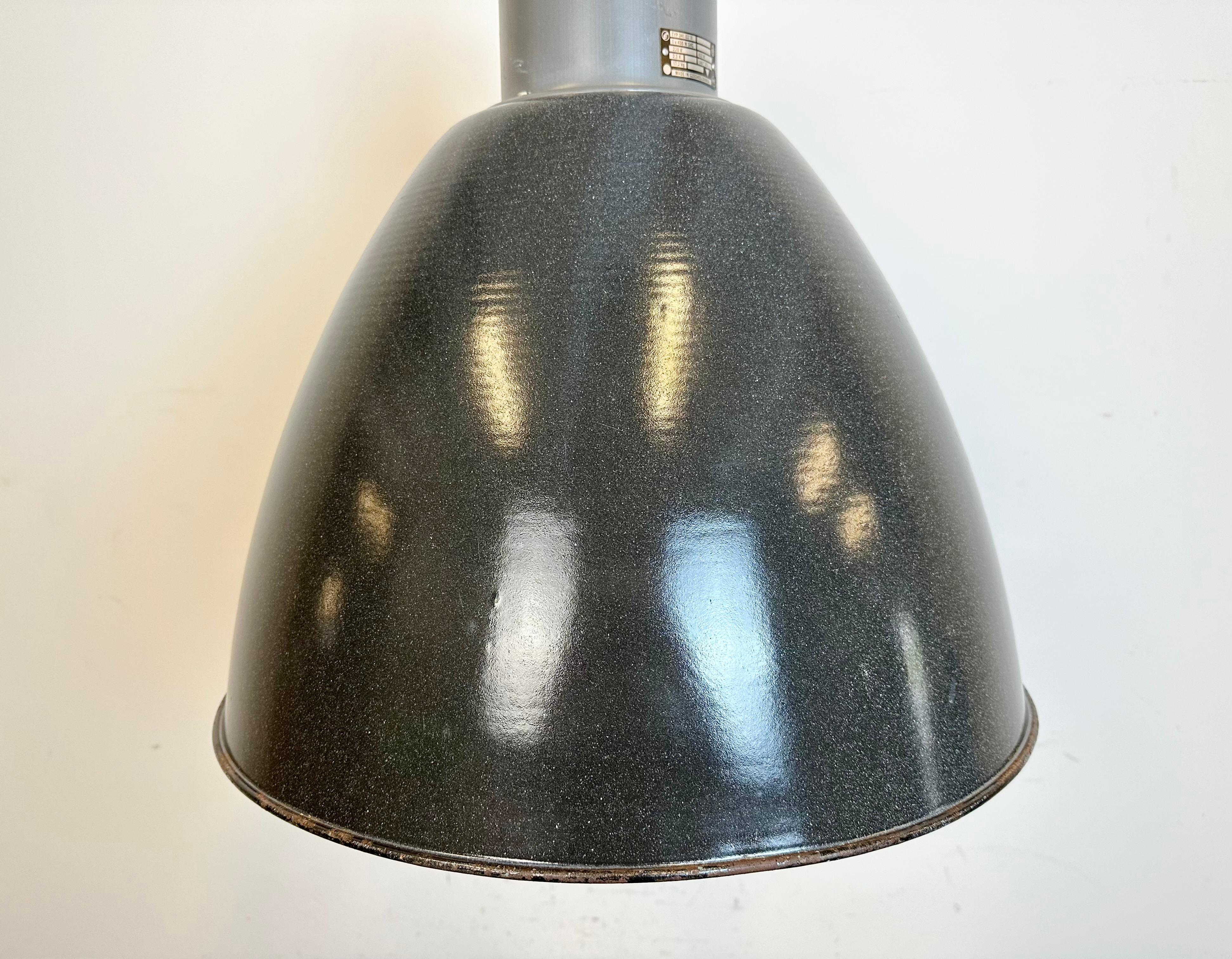 20th Century Large Dark Grey Enamel Industrial Factory Lamp from Elektrosvit, 1960s For Sale