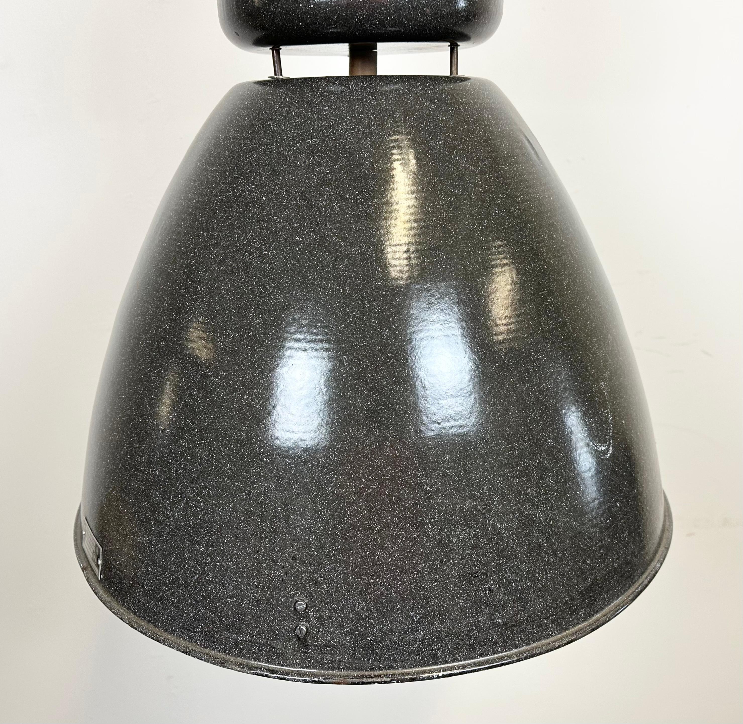Aluminum Large Dark Grey Enamel Industrial Factory Lamp from Elektrosvit, 1960s For Sale