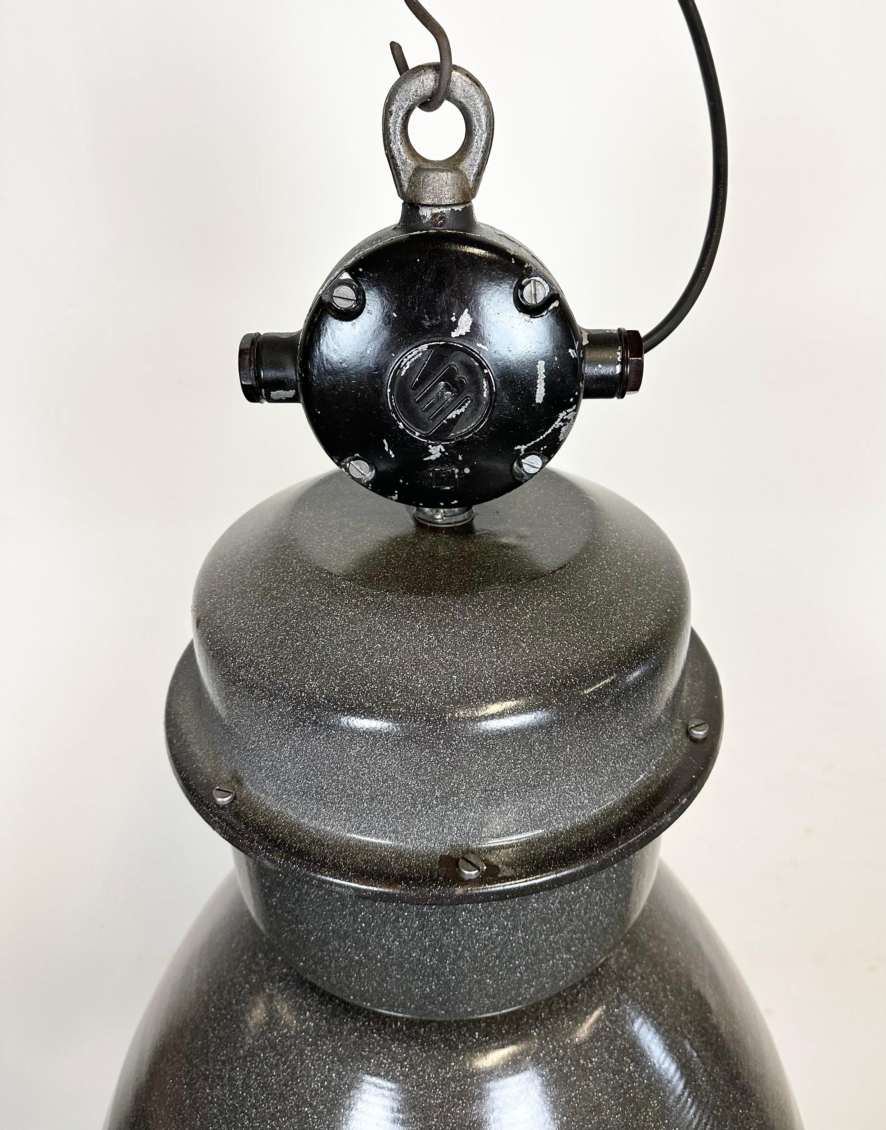 Large Dark Grey Enamel Industrial Factory Lamp from Elektrosvit, 1960s For Sale 1
