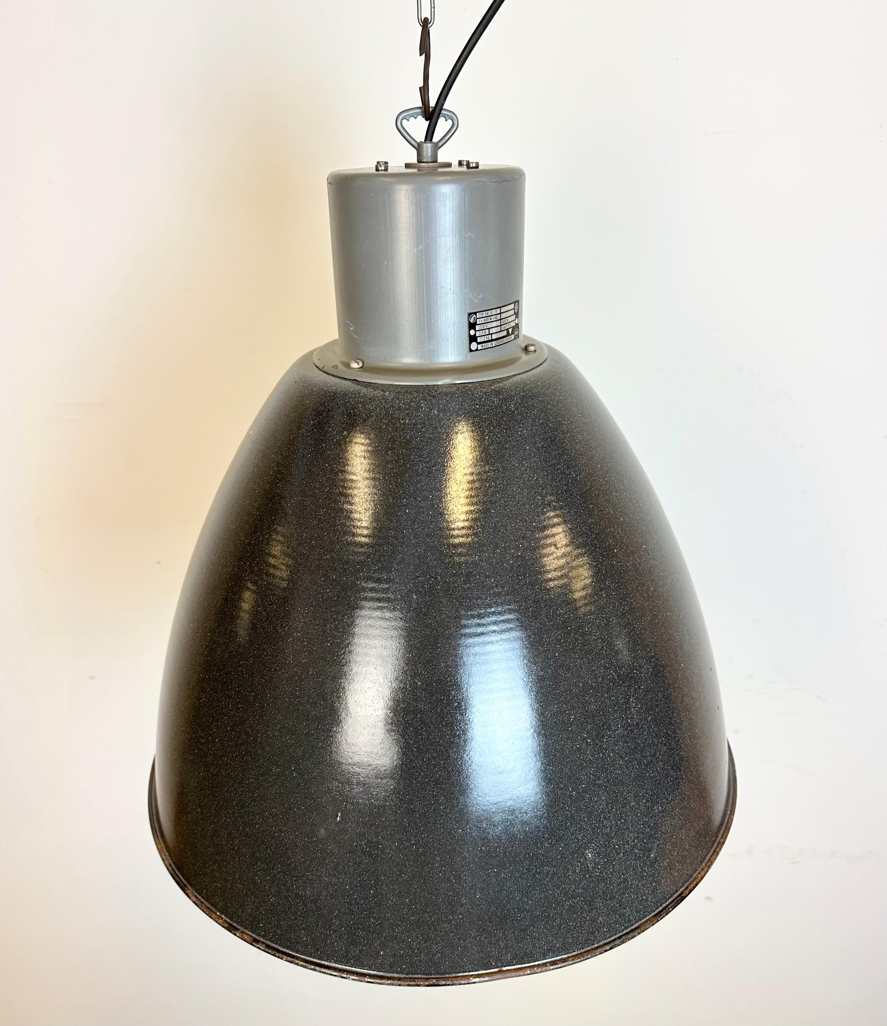 Large Dark Grey Enamel Industrial Factory Lamp from Elektrosvit, 1960s For Sale 3
