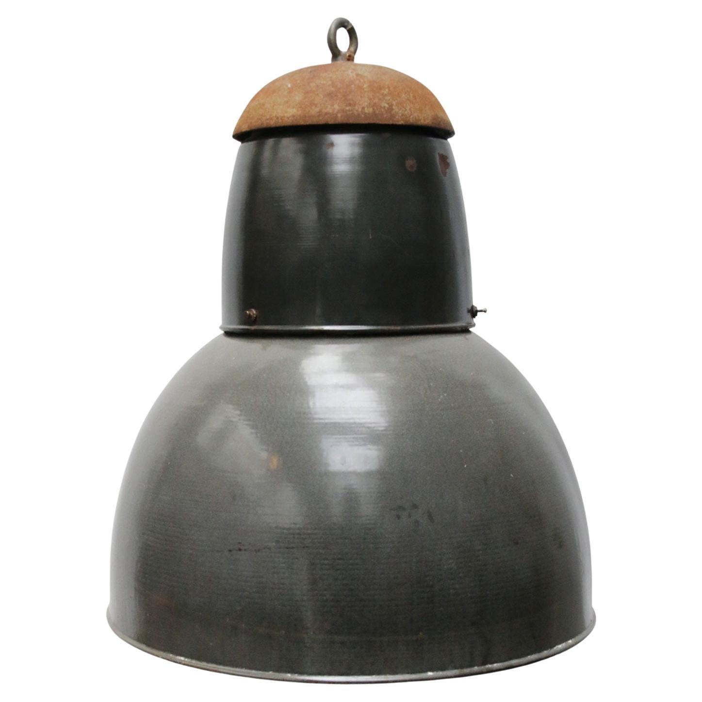 Large Dark Grey Enamel Vintage Industrial Pendant Light