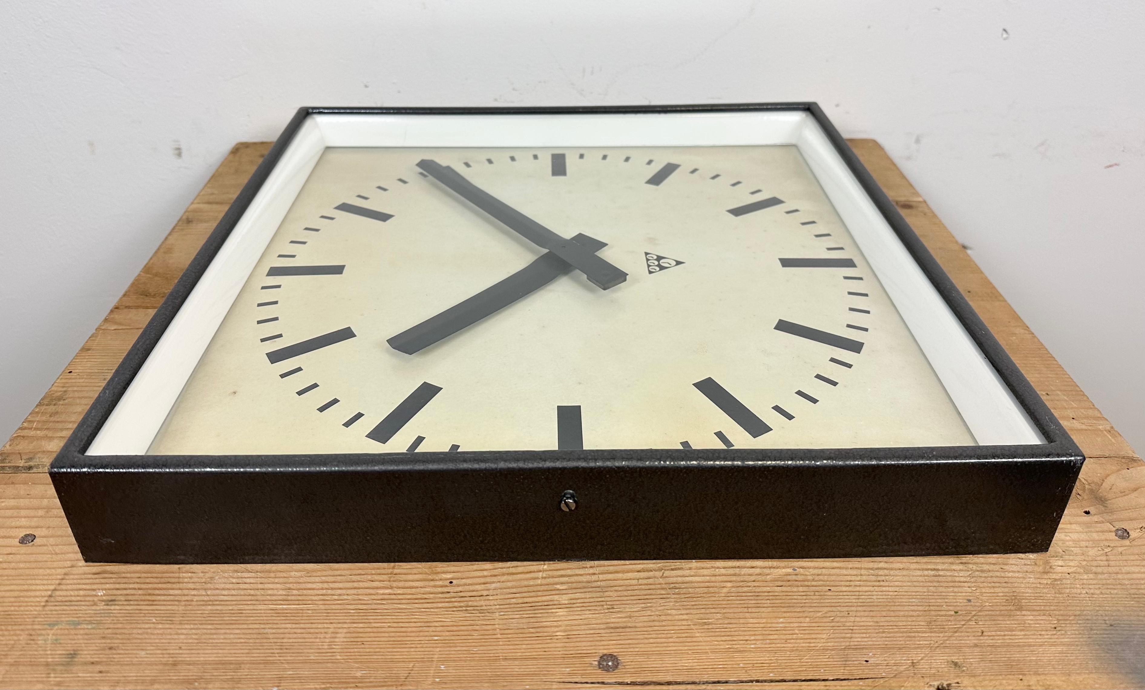 Large Dark Grey Square Wall Clock from Pragotron, 1960s 1