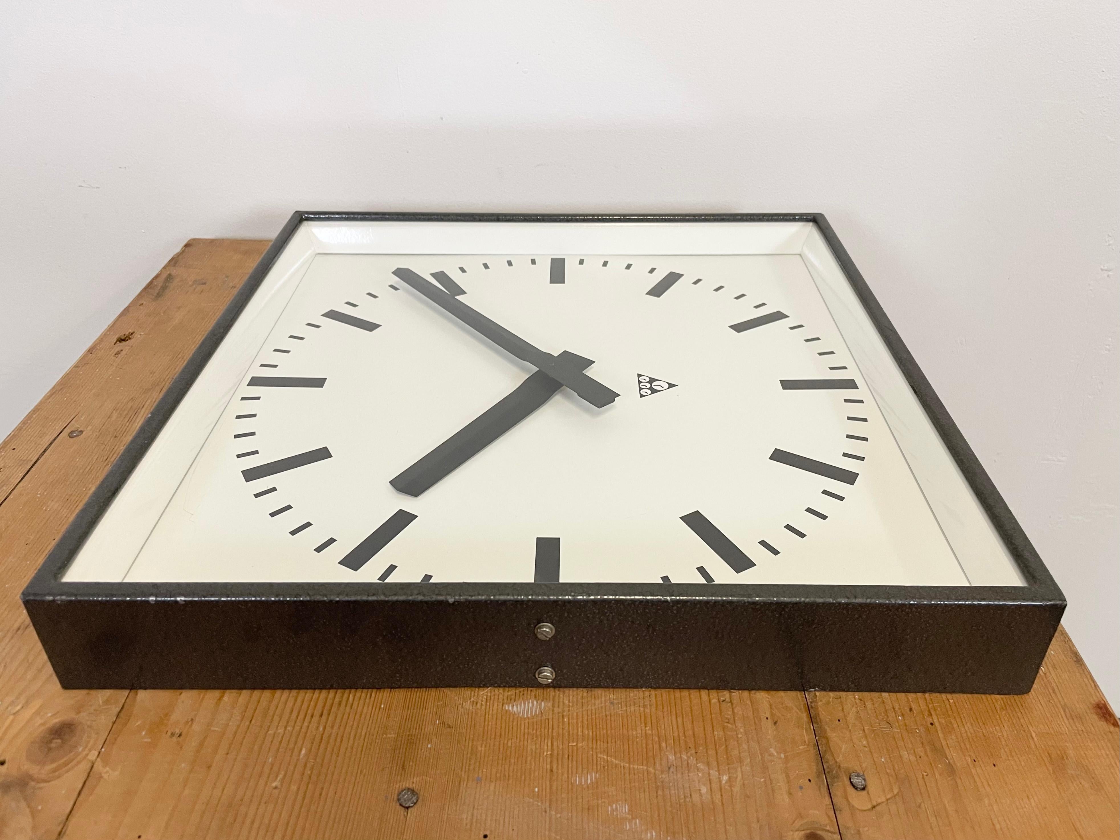 20th Century Large Dark Grey Square Wall Clock from Pragotron, 1960s