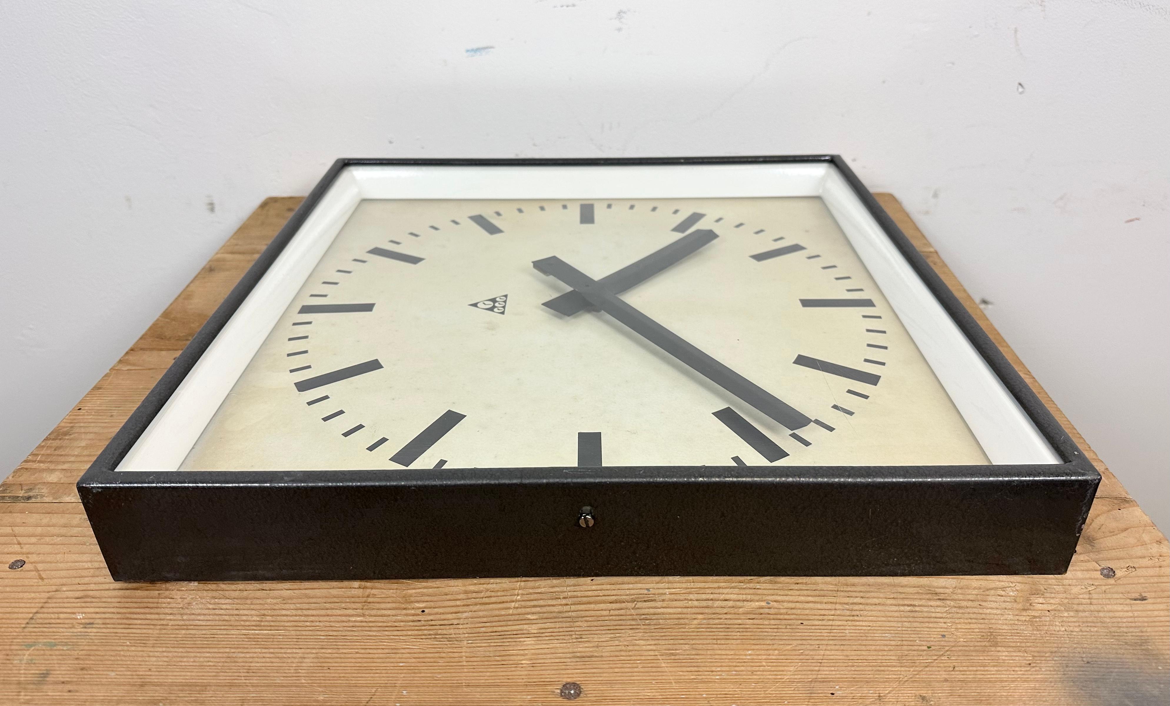 Mid-20th Century Large Dark Grey Square Wall Clock from Pragotron, 1960s