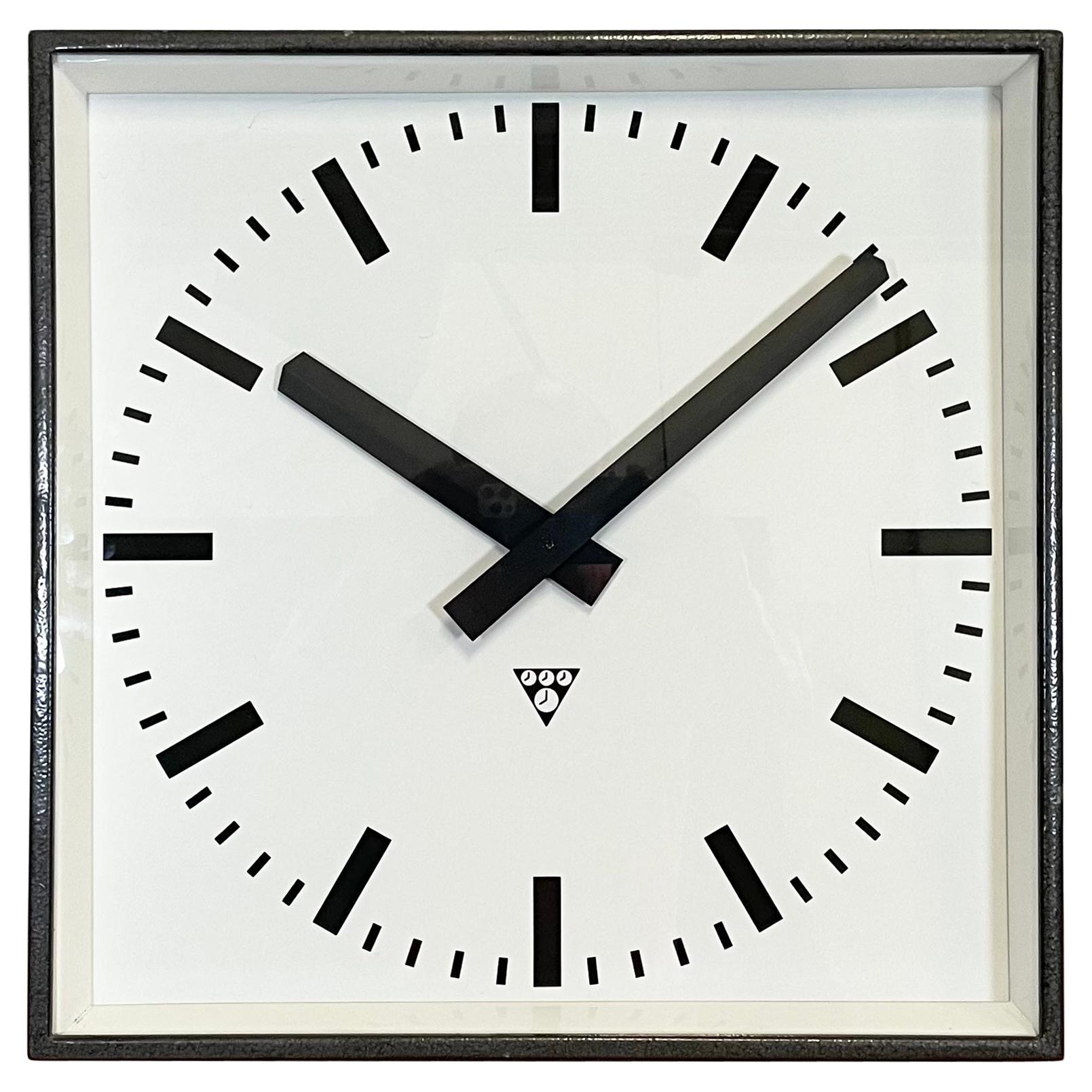 Large Dark Grey Square Wall Clock from Pragotron, 1960s