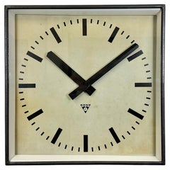 Large Dark Grey Square Wall Clock from Pragotron, 1960s
