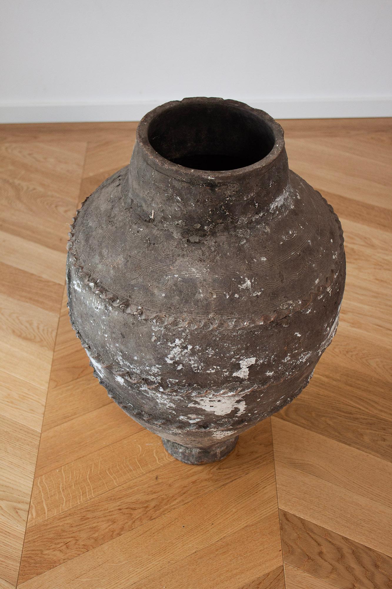 Hand-Crafted Large Dark Mediteranian Ceramic Floor Vase in an Antique Style For Sale