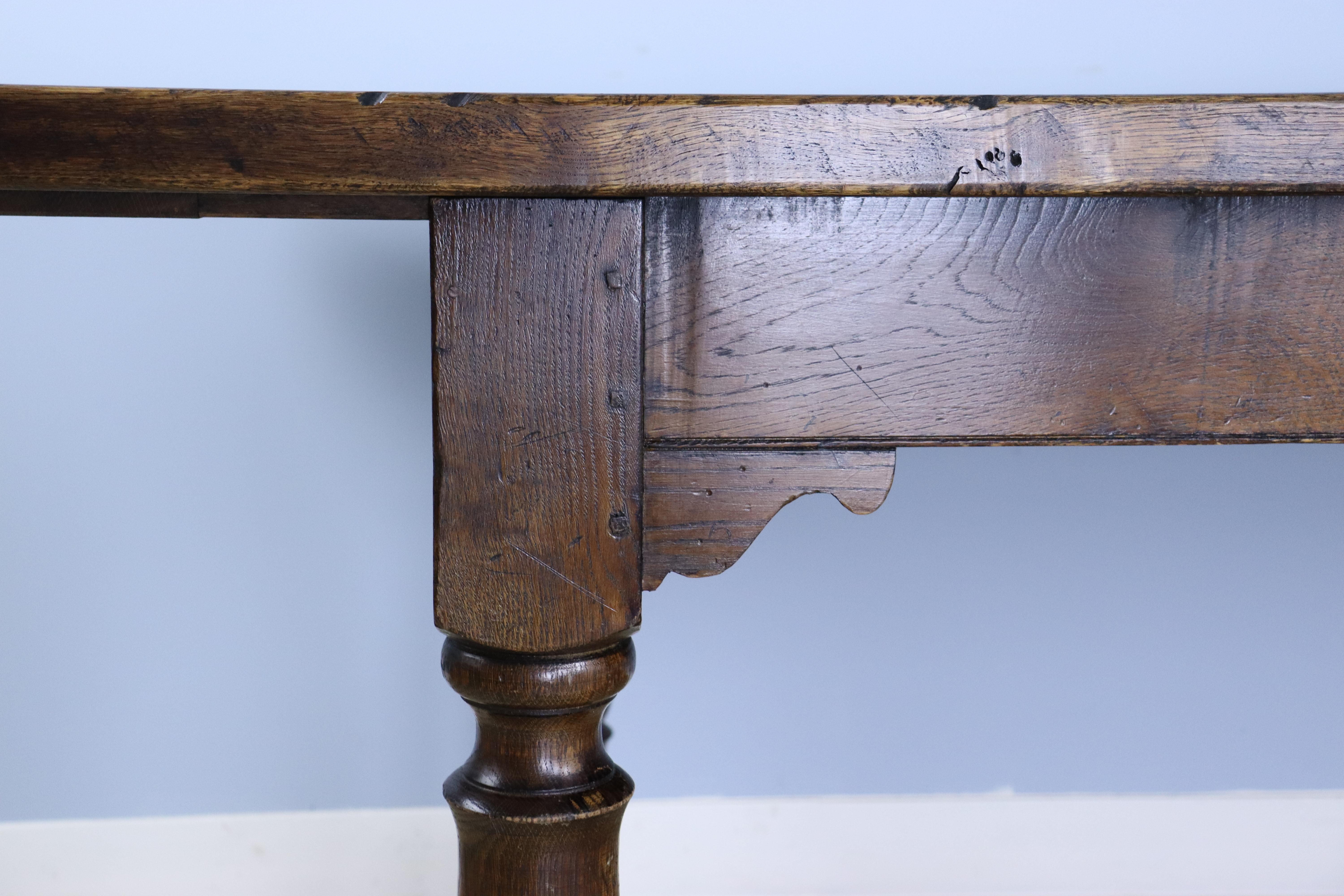 20th Century Large Dark Oak Farm Table with Turned Legs For Sale