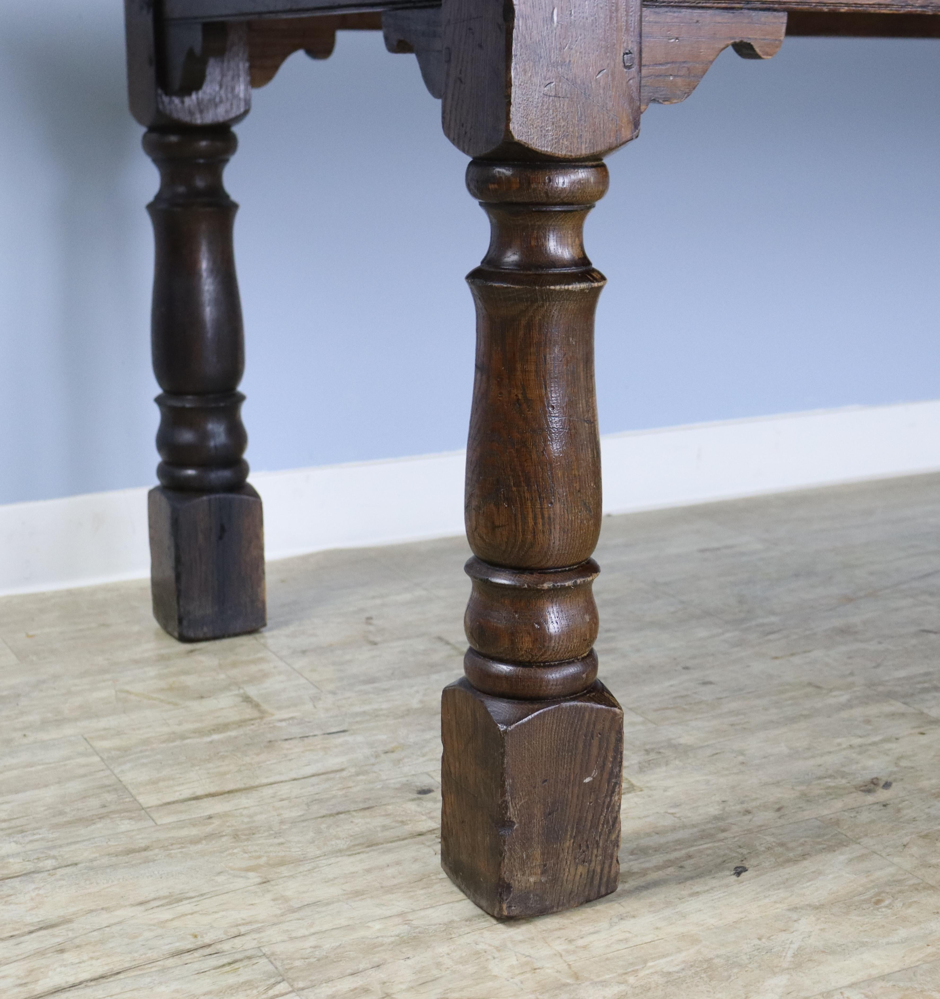 Large Dark Oak Farm Table with Turned Legs For Sale 1