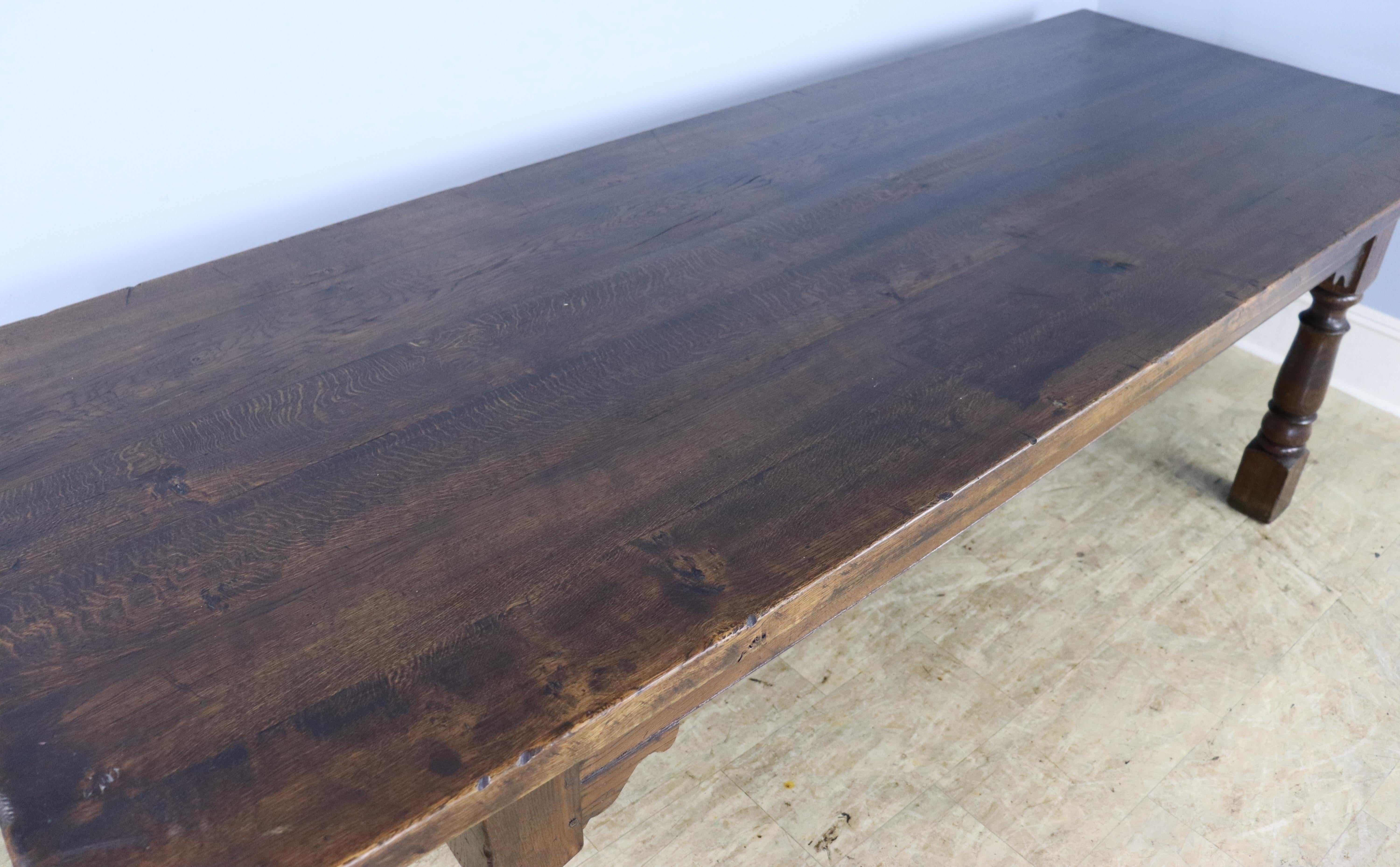 Large Dark Oak Farm Table with Turned Legs For Sale 3