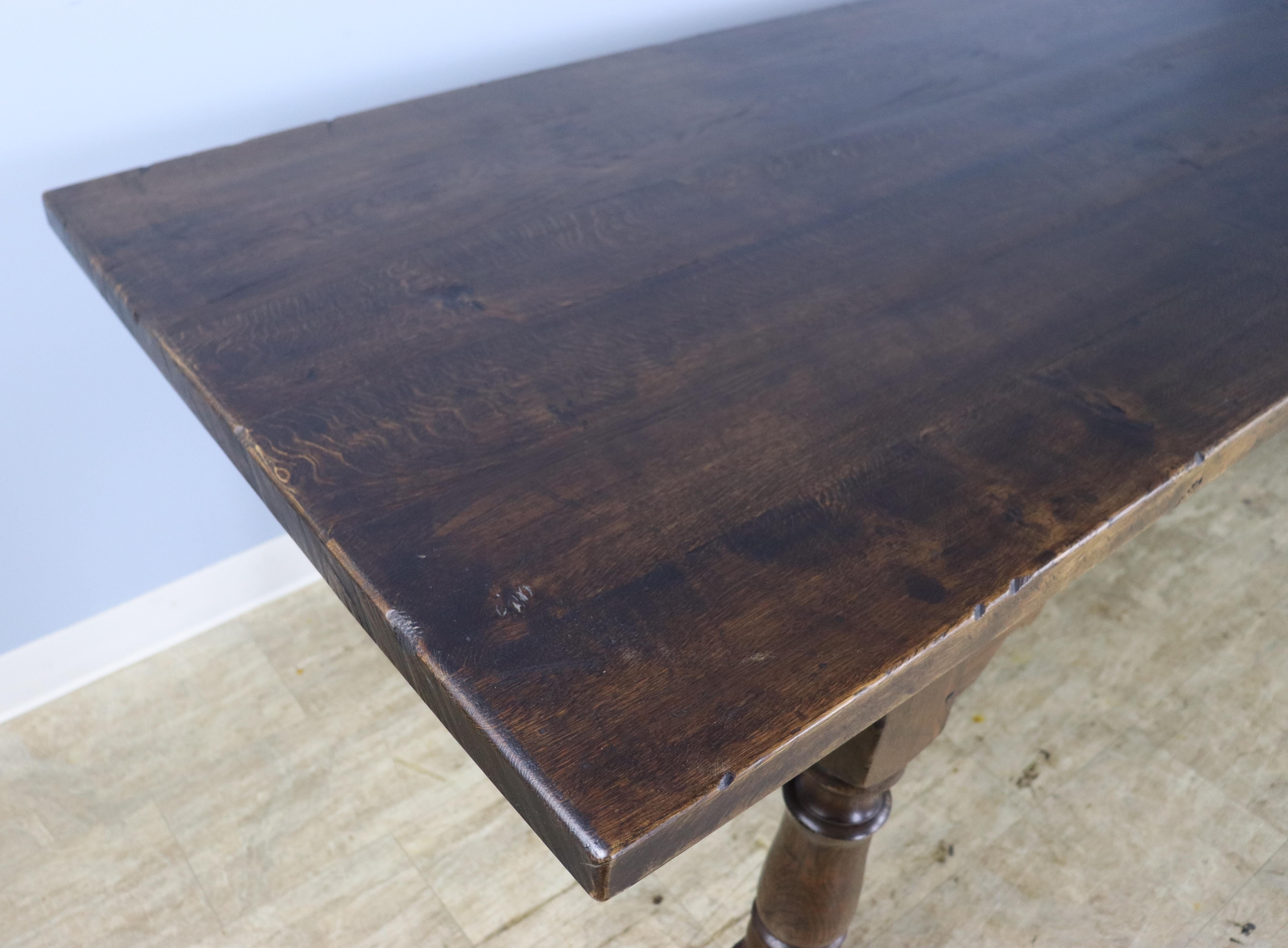 Large Dark Oak Farm Table with Turned Legs For Sale 4