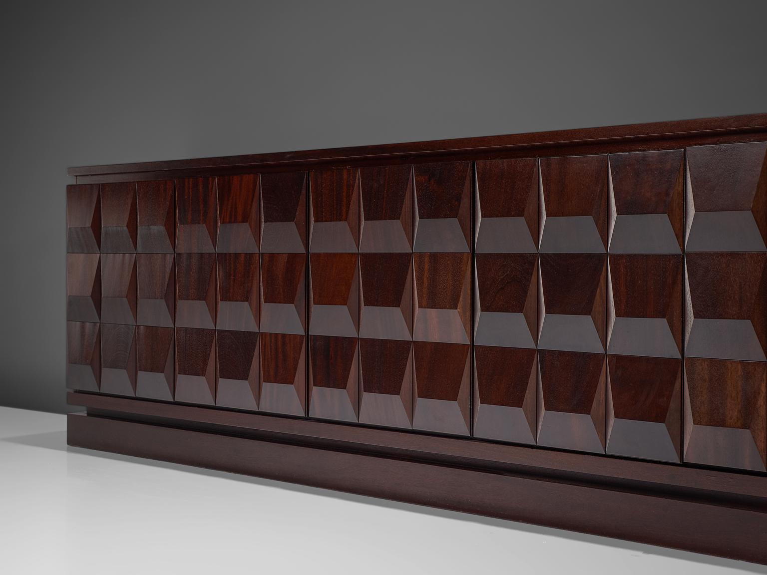 Late 20th Century Large Dark Stained Brutalist Sideboard, 1970s