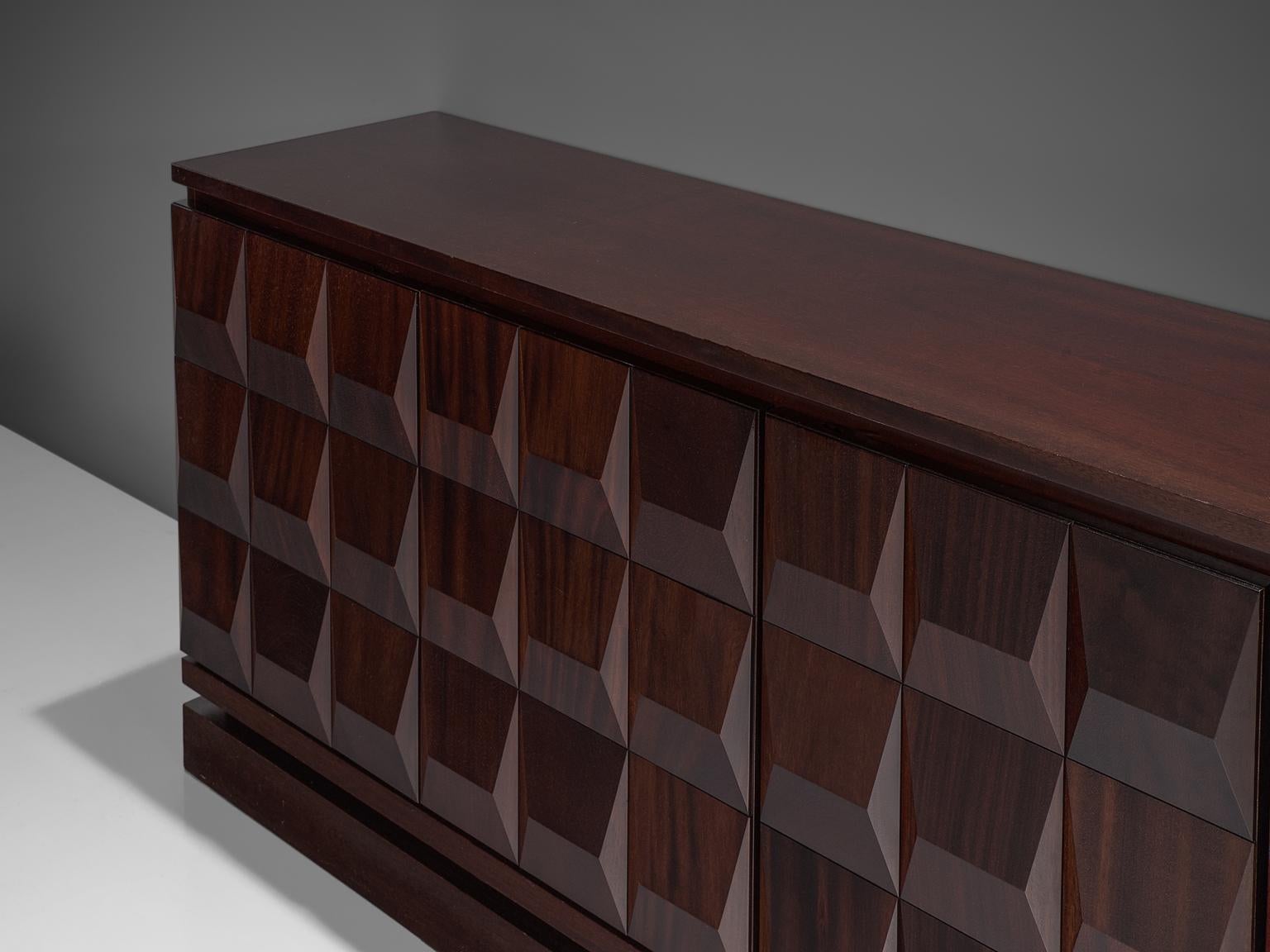Wood Large Dark Stained Brutalist Sideboard, 1970s