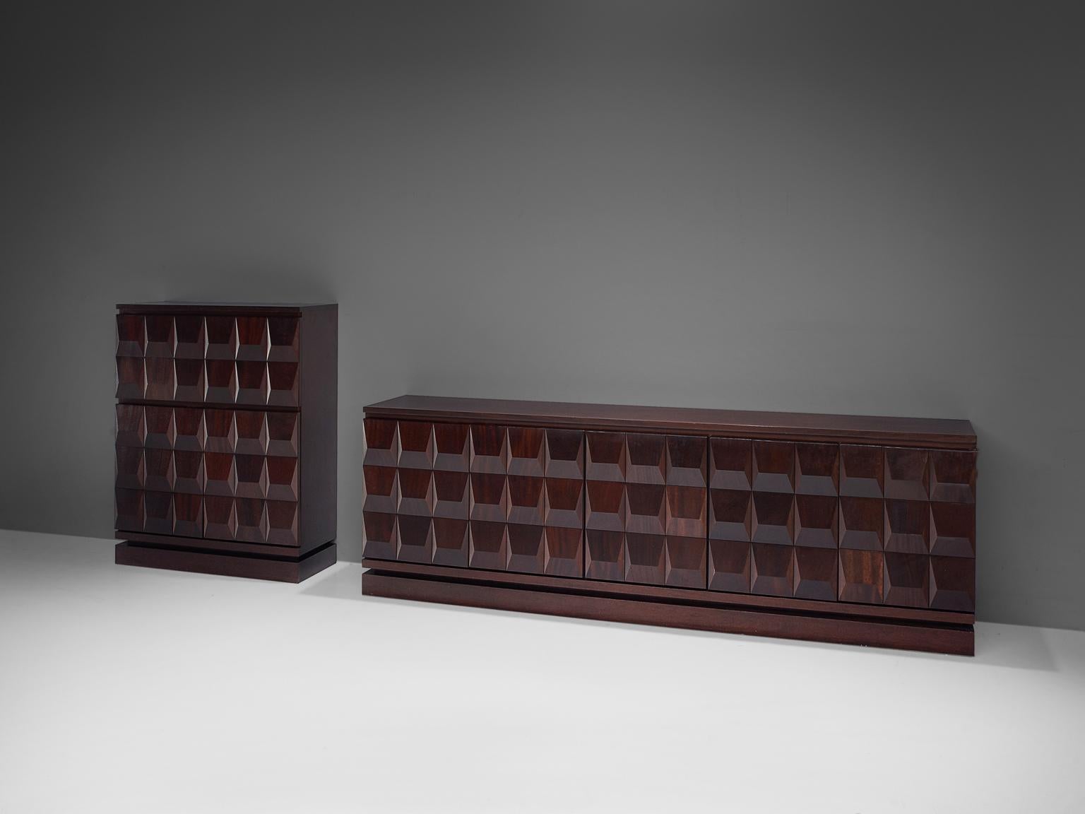 Large Dark Stained Brutalist Sideboard, 1970s 3