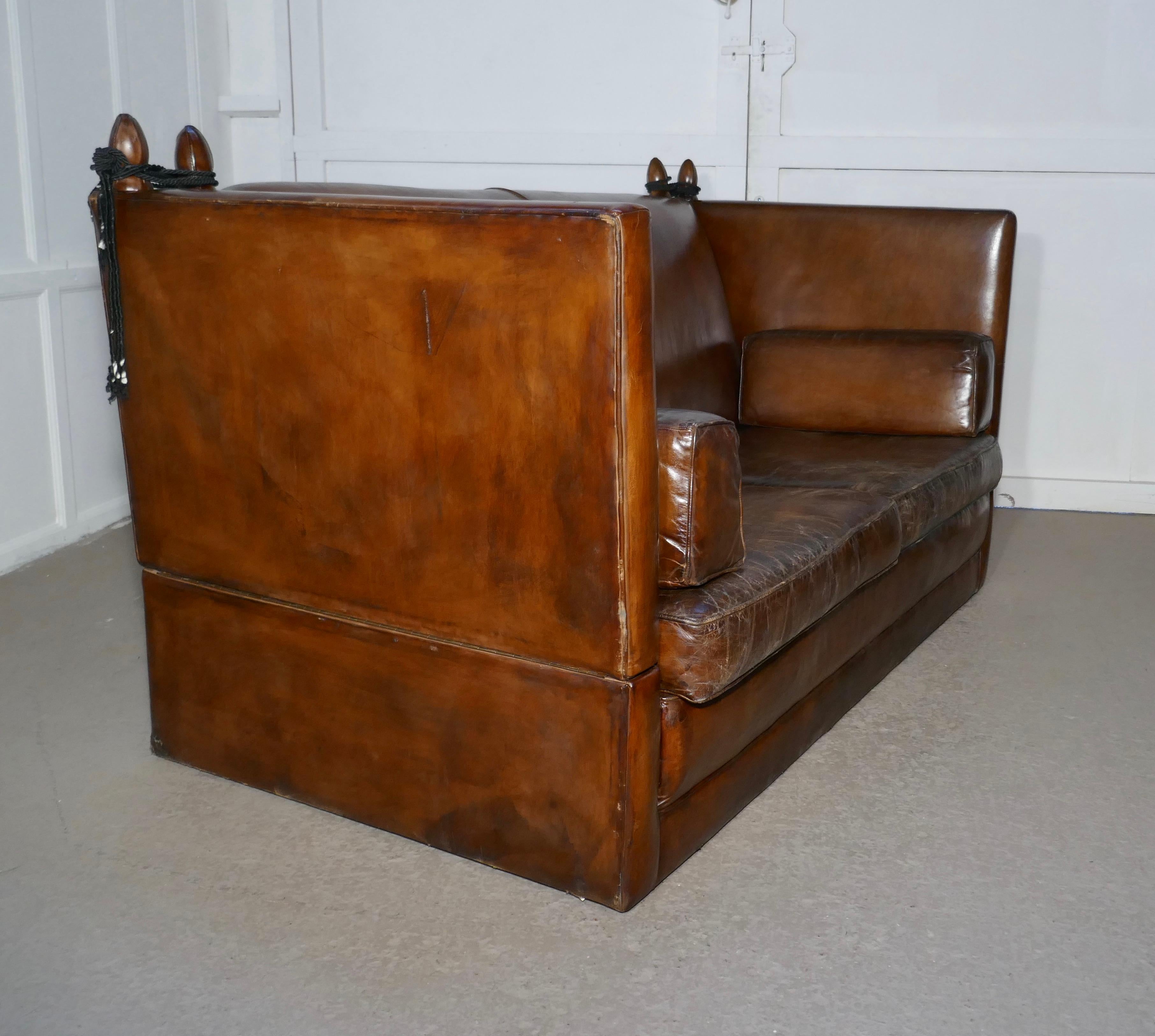 20th Century Large Dark Tan Leather Knole Settee