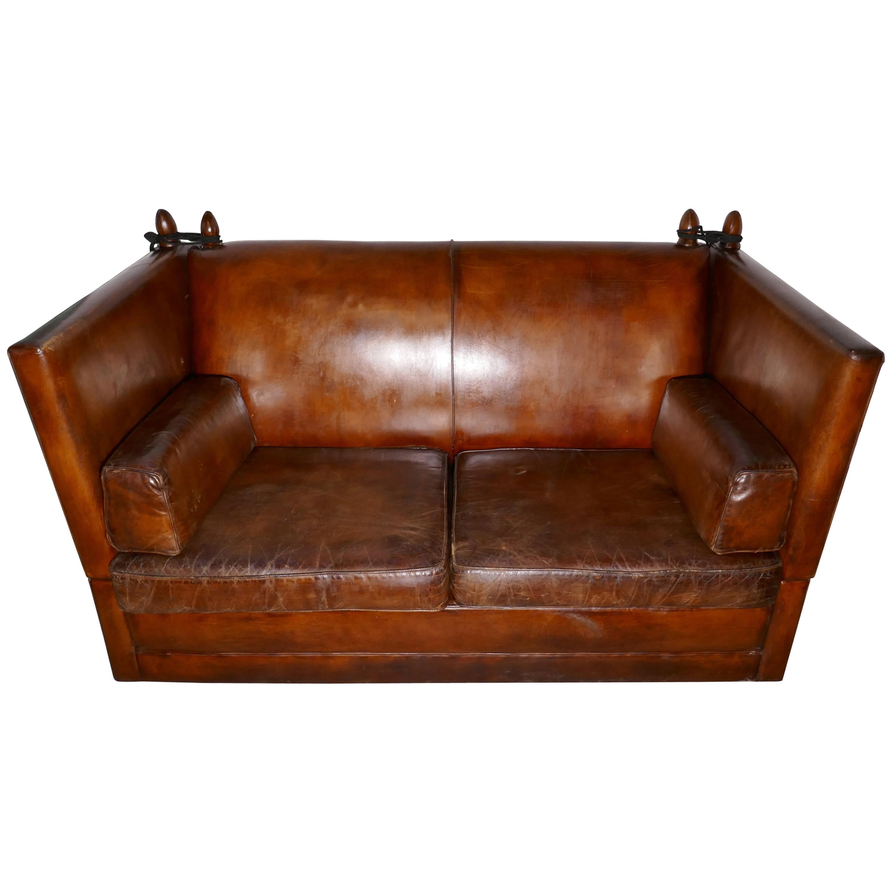 Large Dark Tan Leather Knole Settee