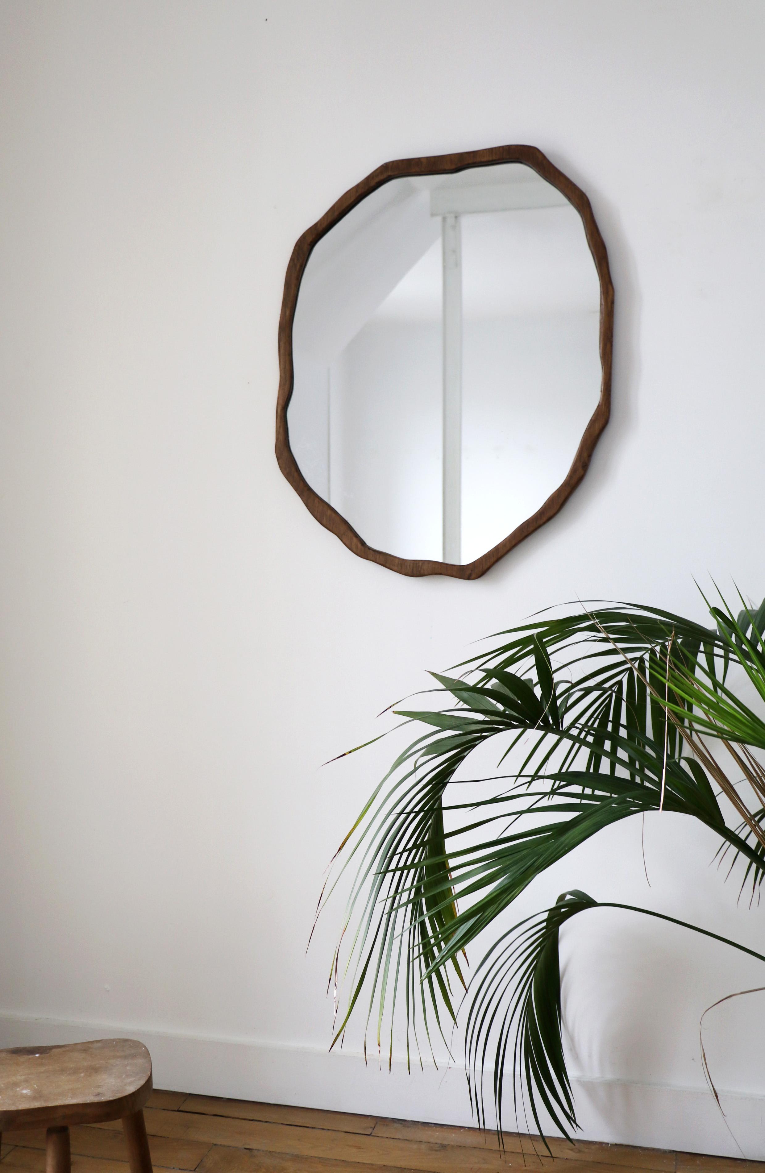 Modern Large Dark Varnish Ondulation Mirror by Alice Lahana Studio