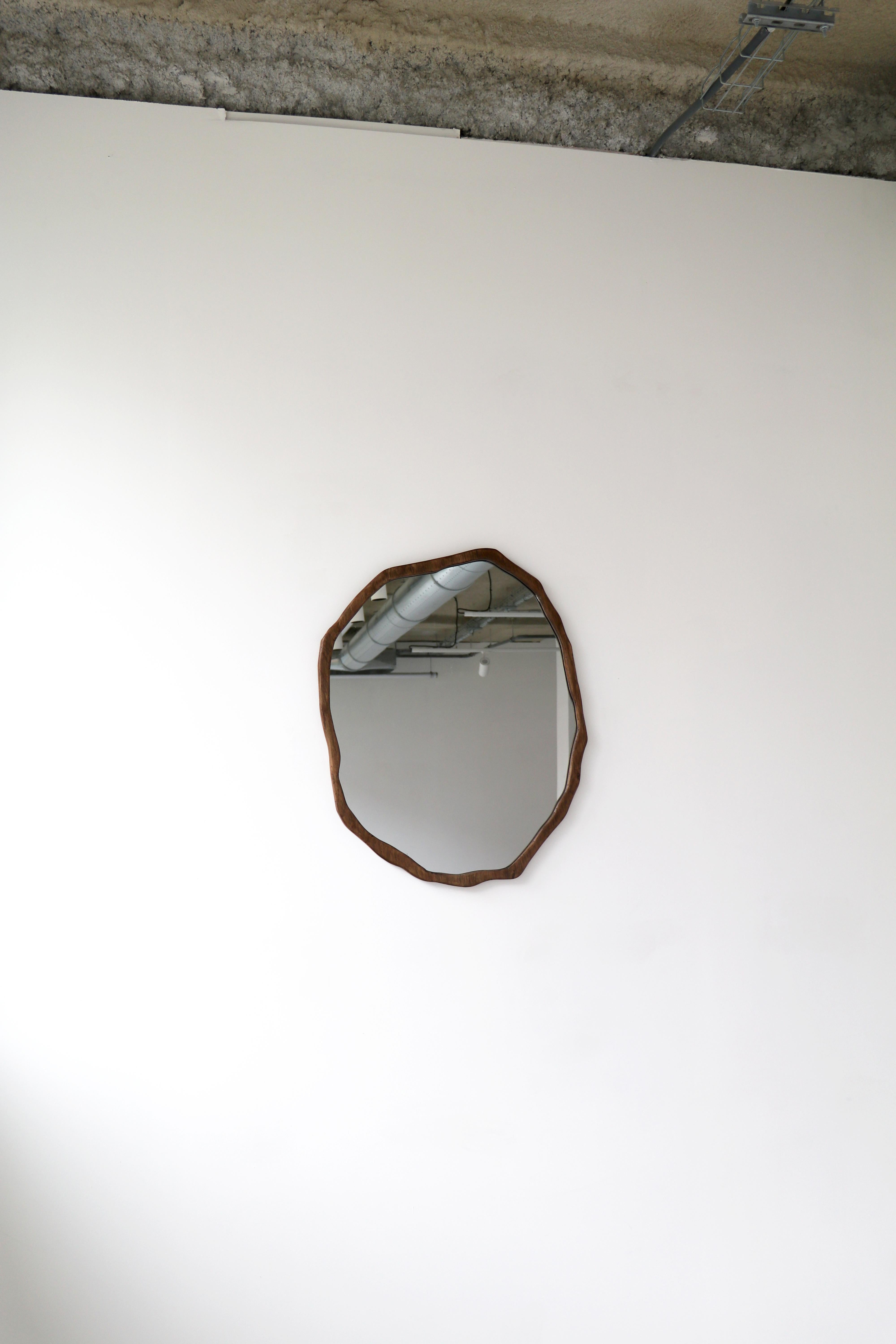 French Large Dark Varnish Ondulation Mirror by Alice Lahana Studio