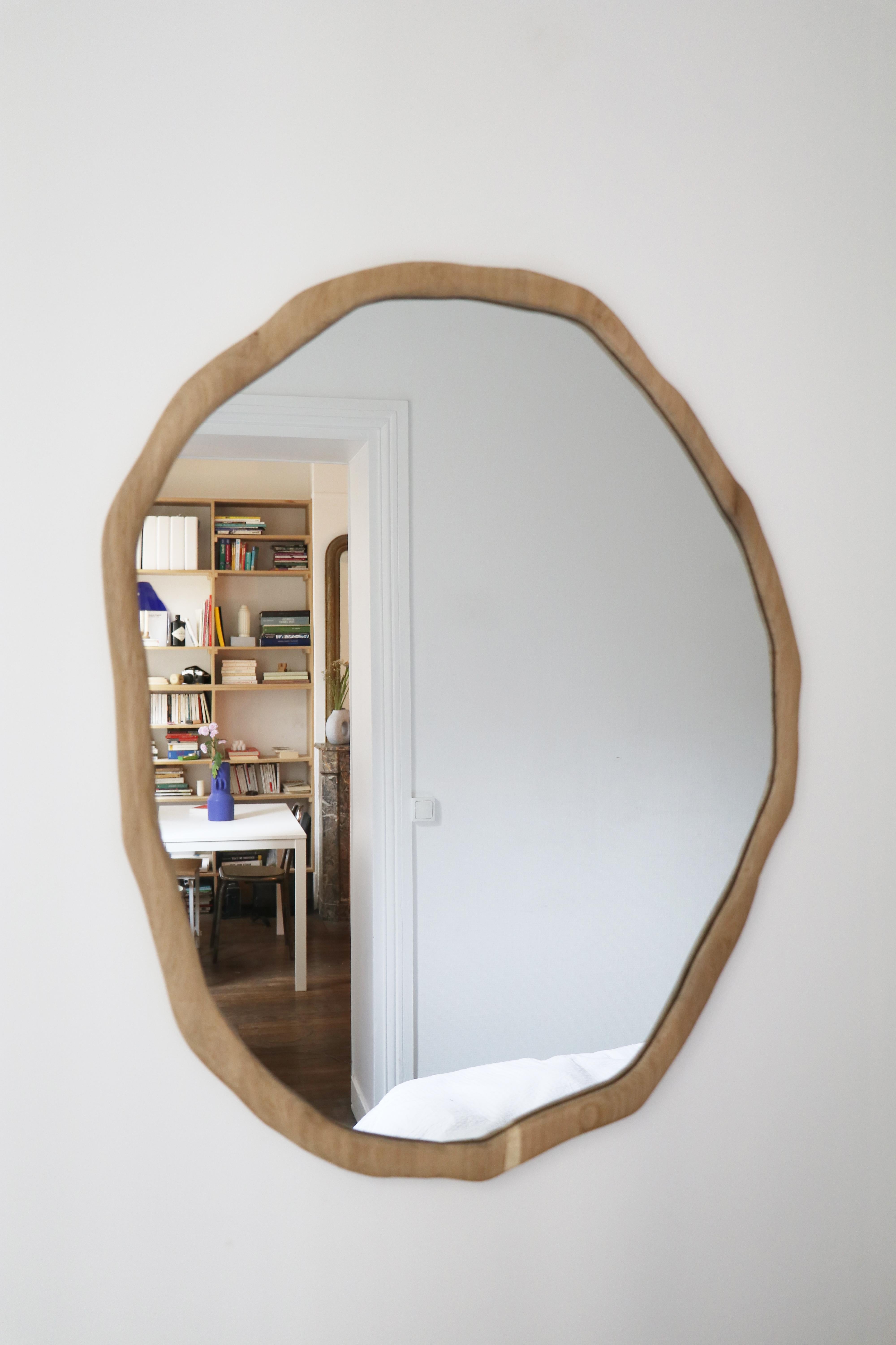Hand-Crafted Large Dark Varnish Ondulation Mirror by Alice Lahana Studio