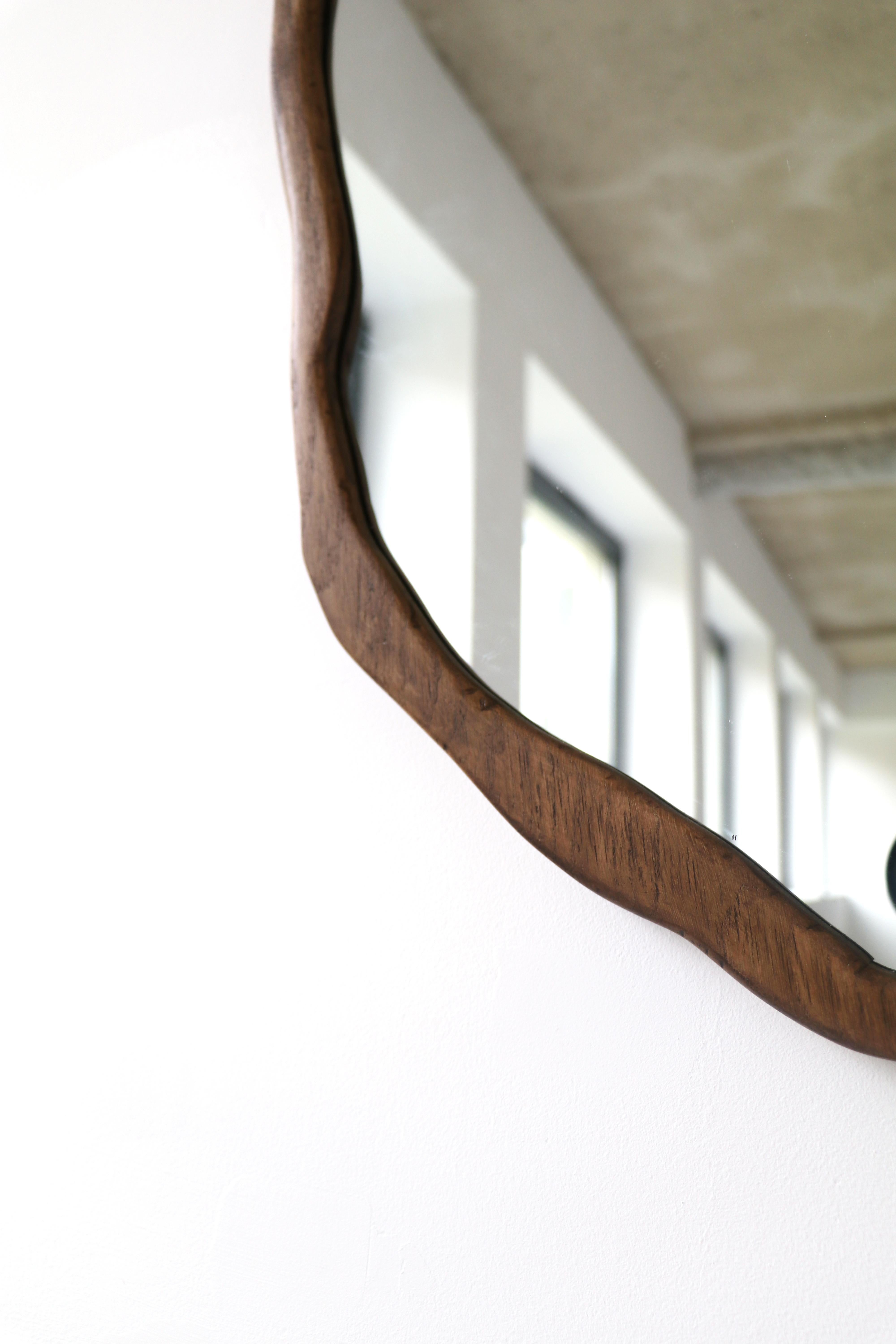 Hand-Crafted Large Dark Varnish Ondulation Mirror by Alice Lahana Studio
