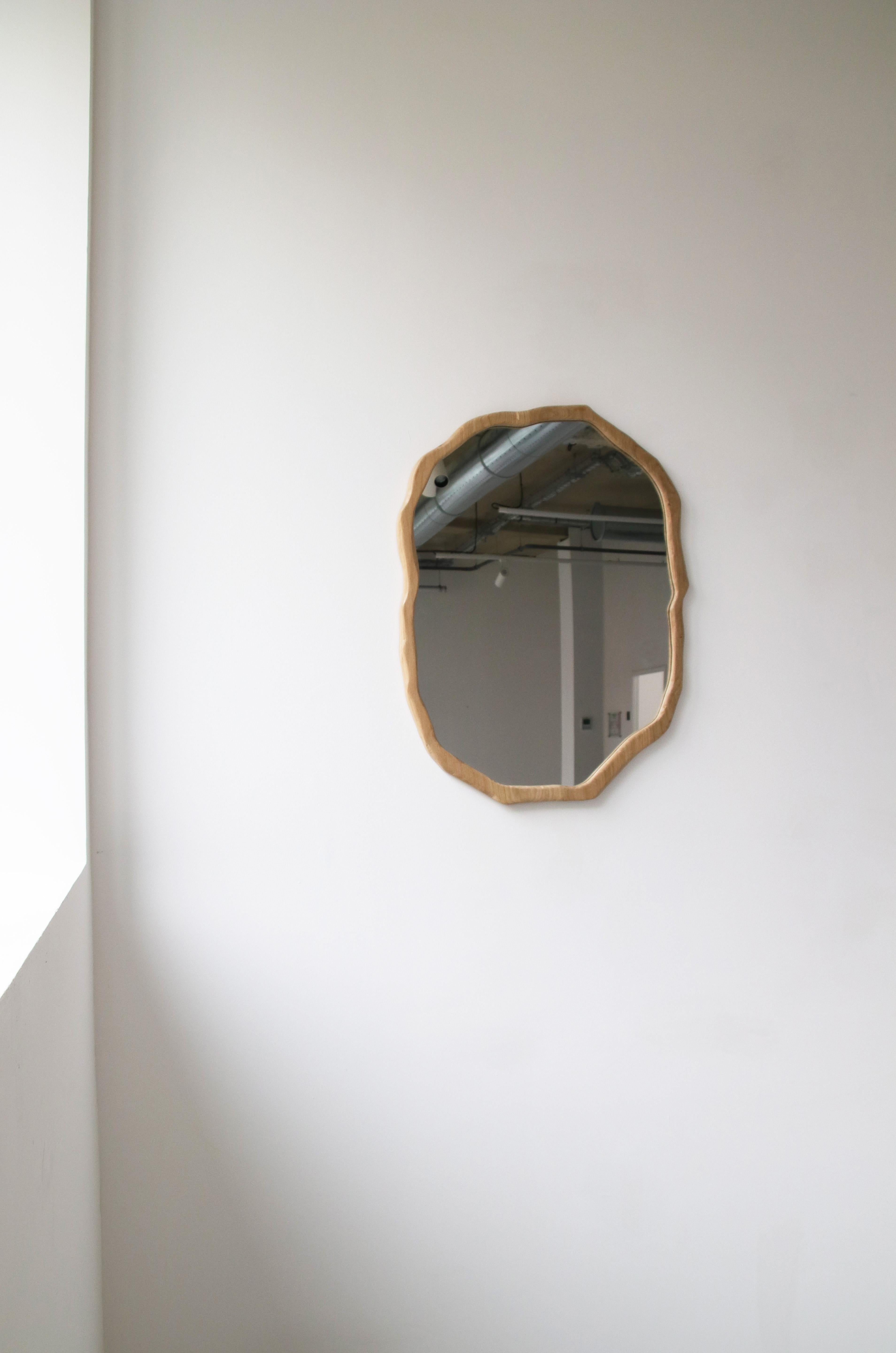 Oak Large Dark Varnish Ondulation Mirror by Alice Lahana Studio