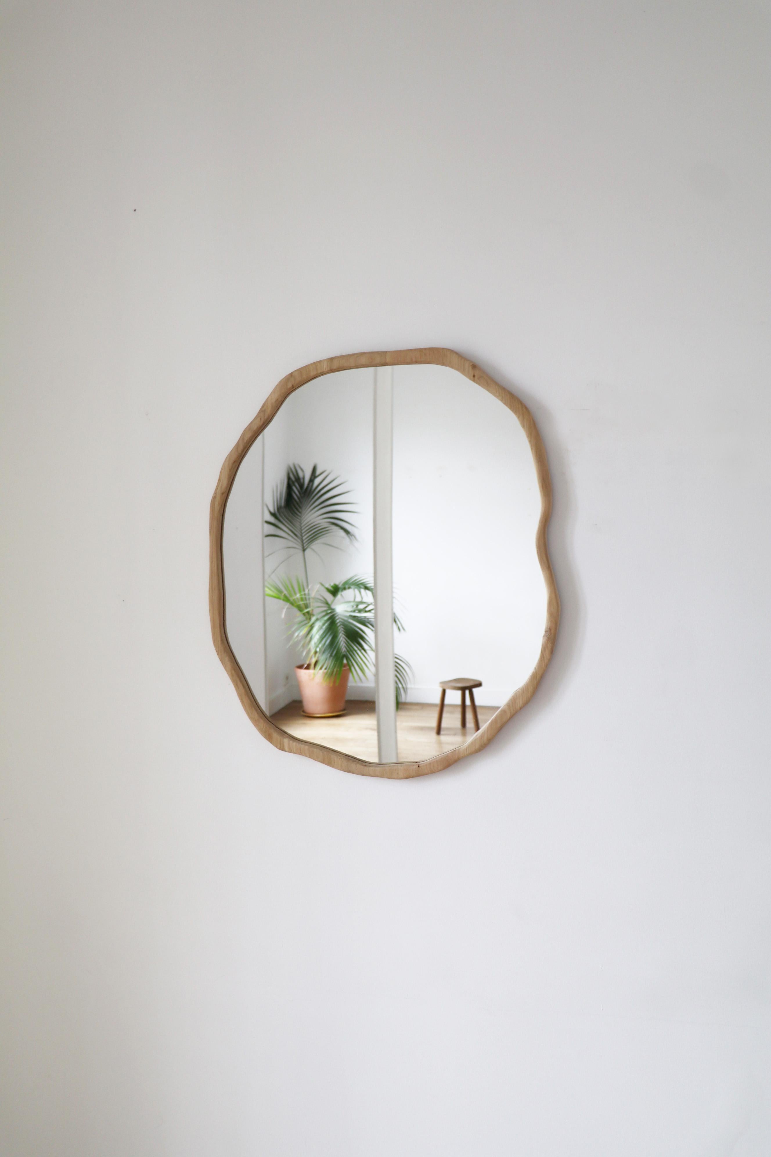 Oak Large Dark Varnish Ondulation Mirror by Alice Lahana Studio