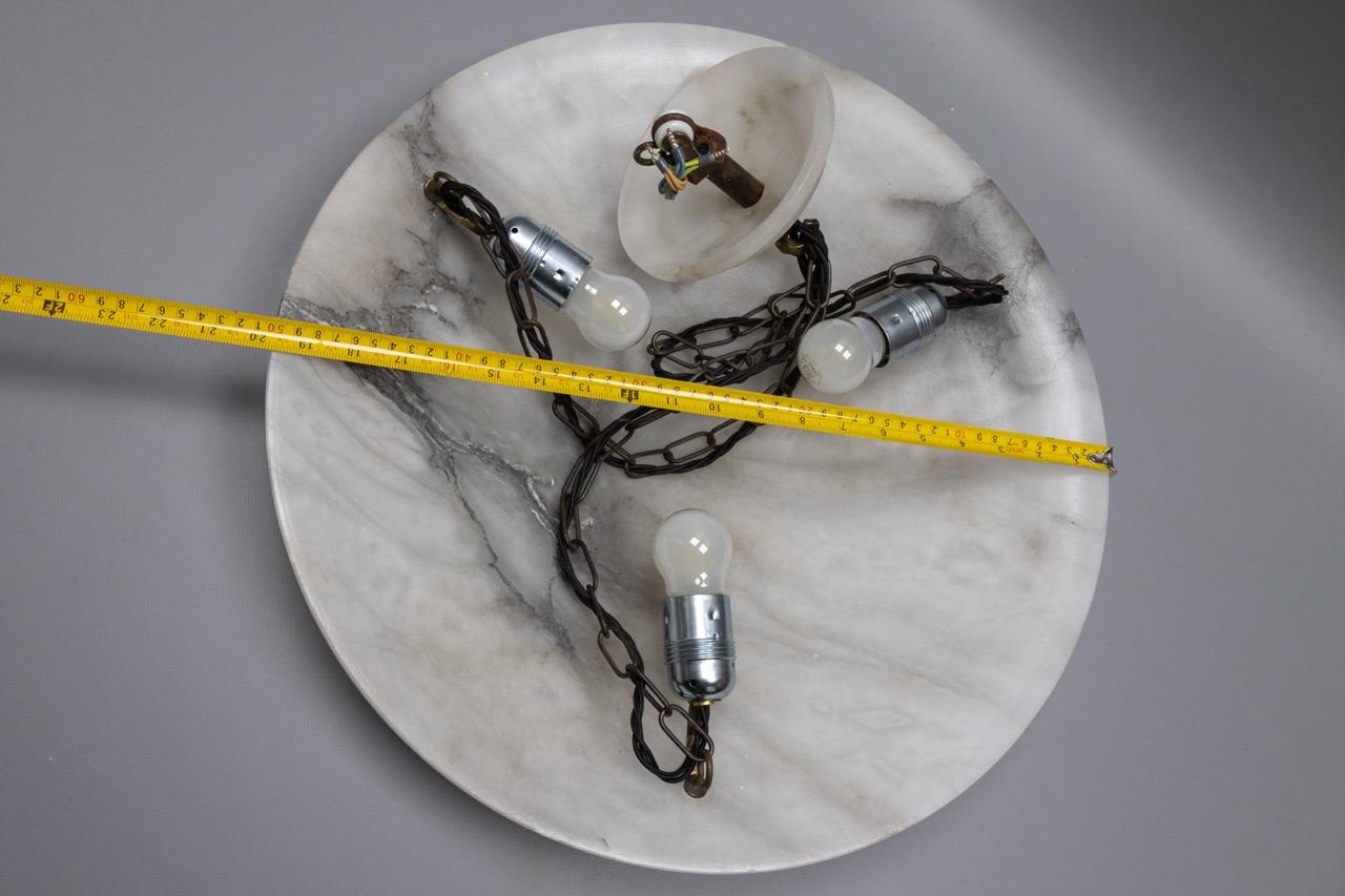 Large Dark Veined White Alabaster Pendant Light, ca. 1920 For Sale 12