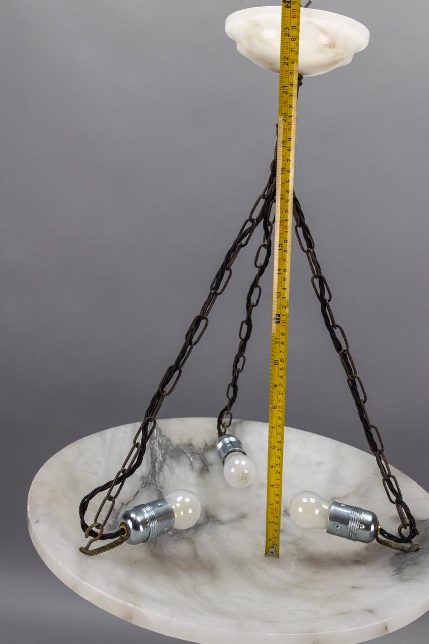 Large Dark Veined White Alabaster Pendant Light, ca. 1920 For Sale 13