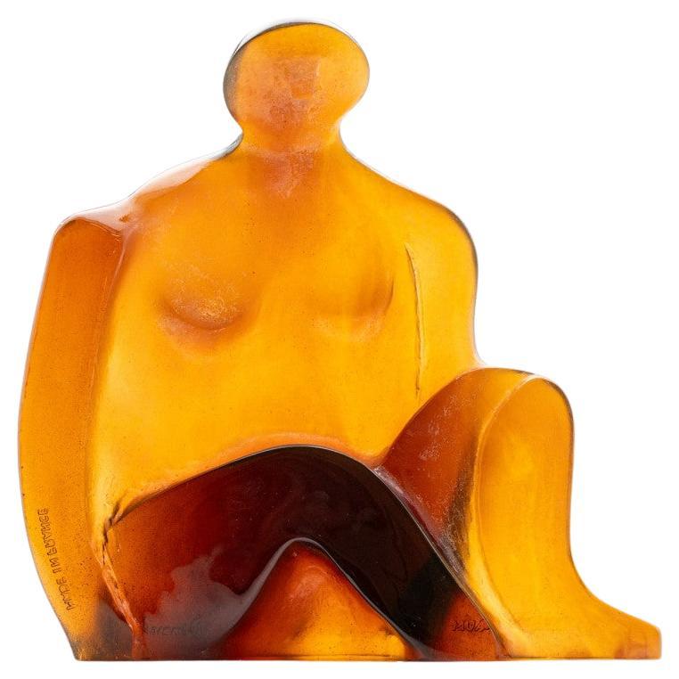 Grande scultura Silhouette in vetro artistico di Daum, marrone ambra, Francia