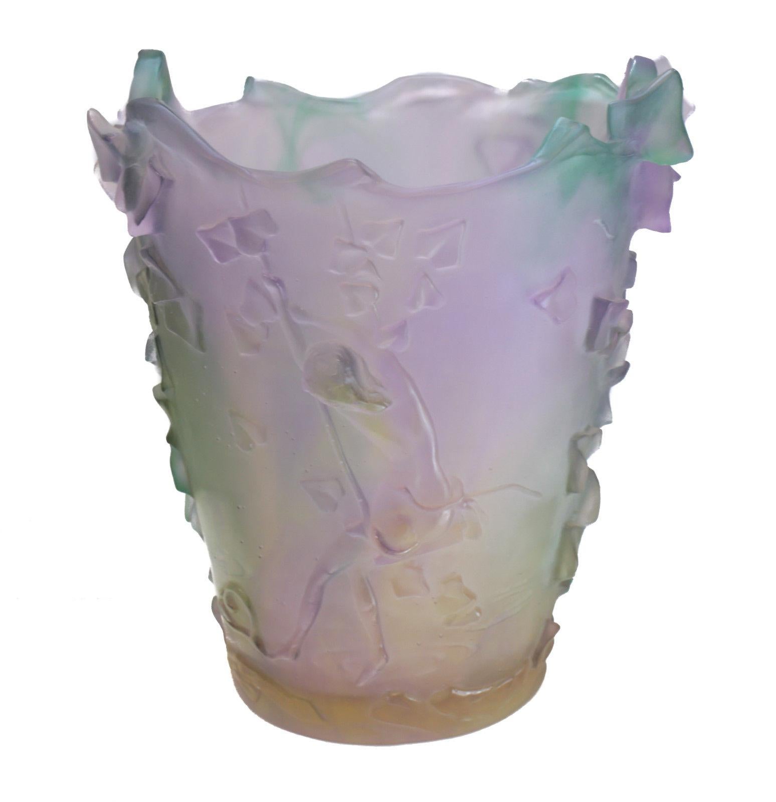 European Large Daum France Art Glass Pate de Verre Swing Lady Fairy Vase Ltd of 250 For Sale