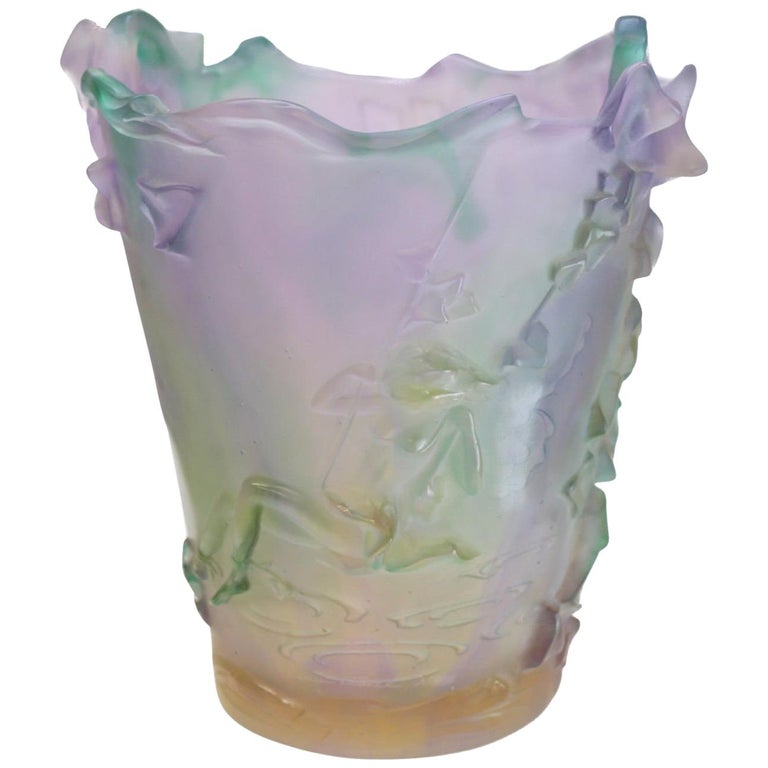 Large Daum France Art Glass Pate de Verre Swing Lady Fairy Vase Ltd of 250 For...