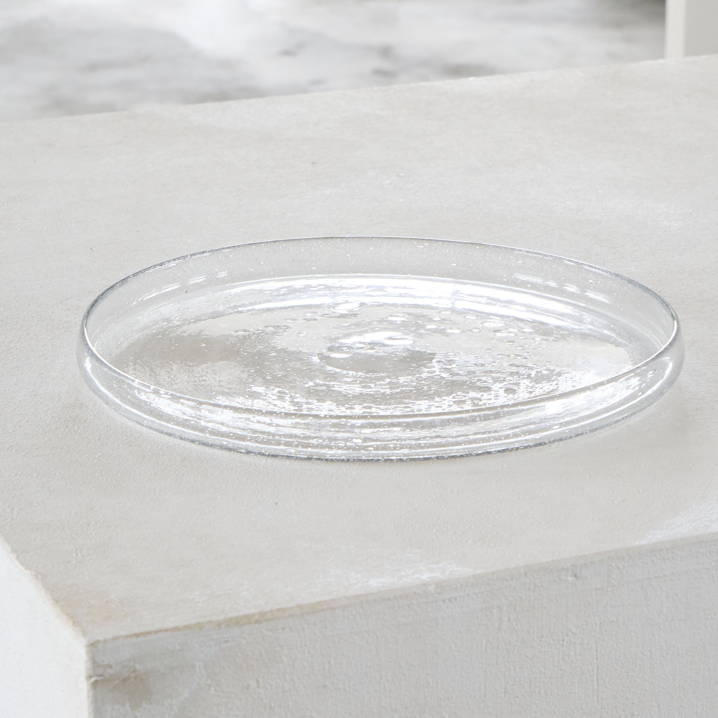 Large Daum France Glass Platter with Bubbles Mid 20th Century Moderno de mediados de siglo en venta