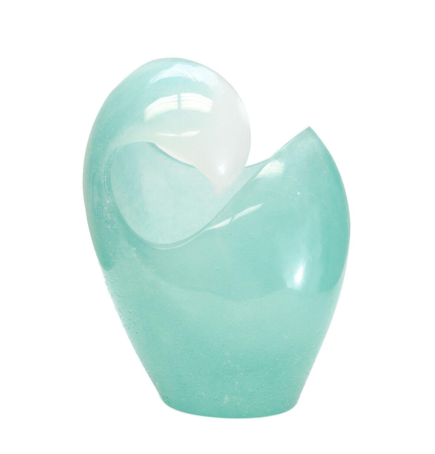 Daum France turquoise blue Pate-De-Verre art glass vase, The Wave. Signed Daum France to the underside. This vase was discontinued and only available for a limited time.