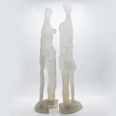 Large Daum Male and Female Pâte de verre Sculpture, Couturier, France