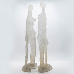 Large Daum Male and Female Pâte de verre Sculpture, Couturier, France