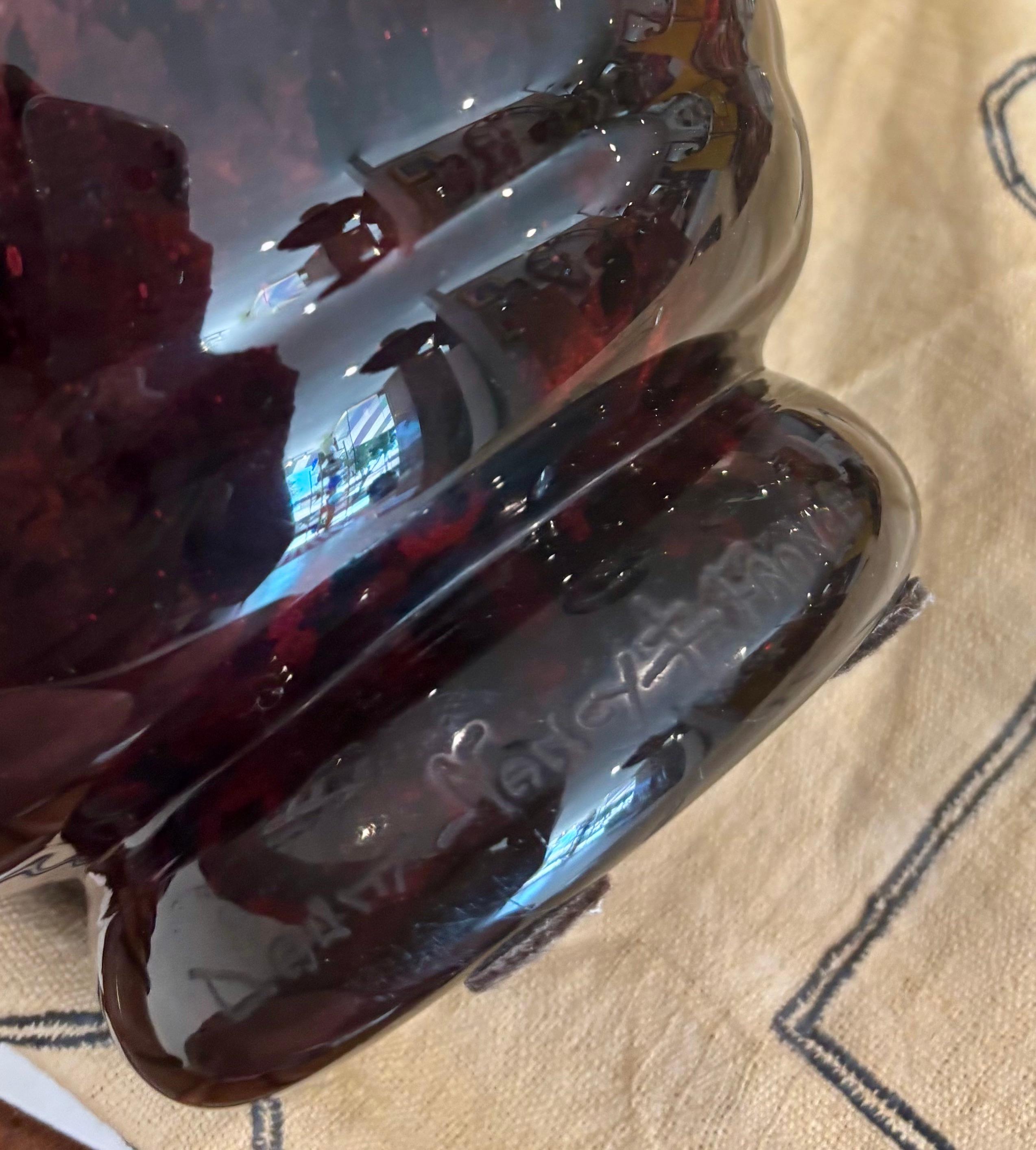 Gran jarrón de vidrio artístico francés Daum Nancy, rojo moteado con detalle de pan de oro Vidrio soplado en venta