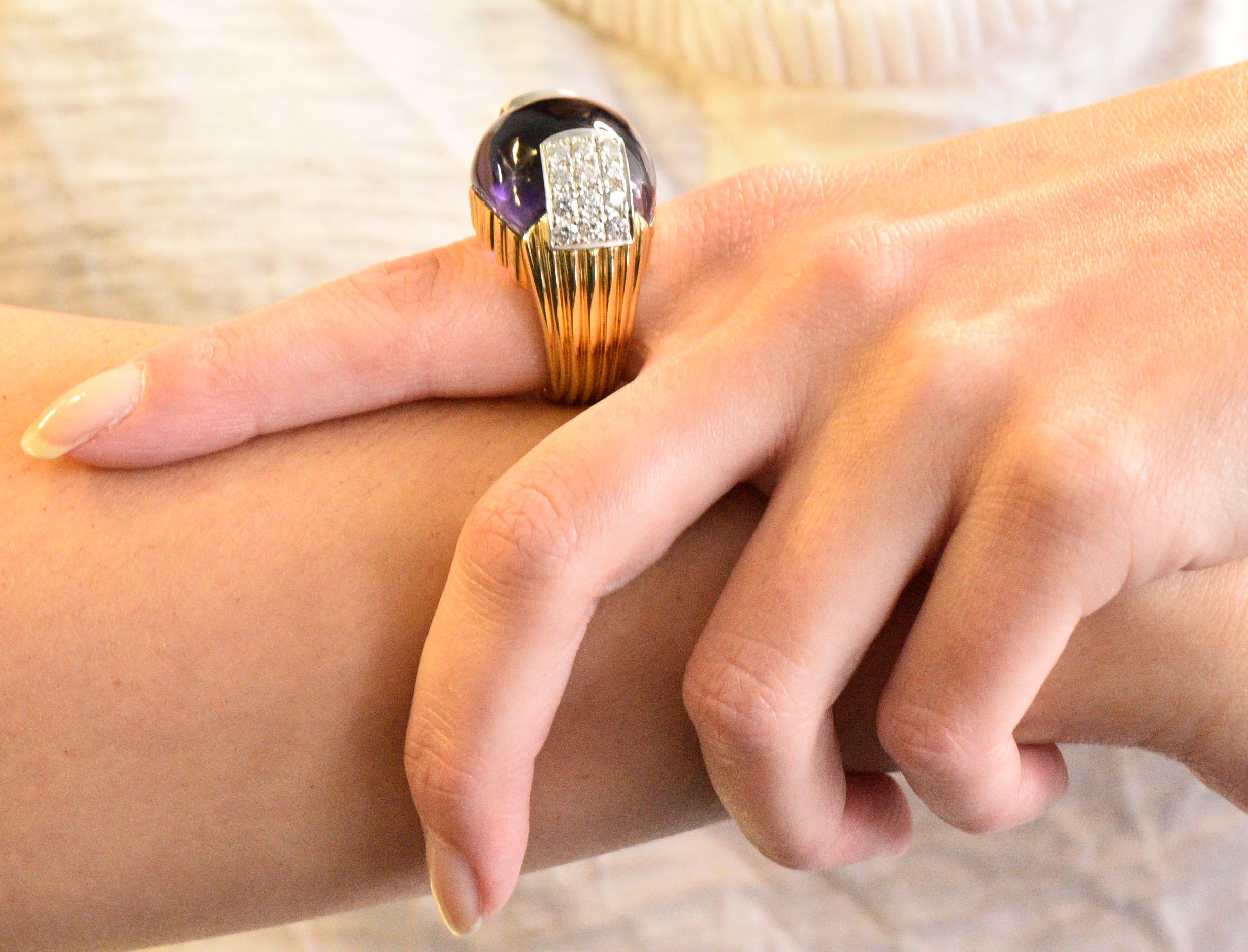 Large David Webb Diamond Amethyst Platinum 18 Karat Gold Cocktail Ring 6